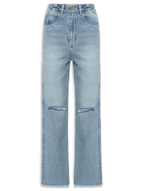 Calça Feminina Jeans Reta Desgastes – Azul