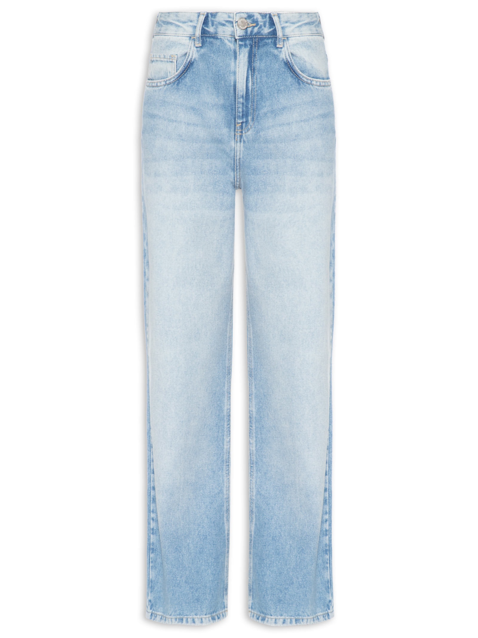 Calça Feminina Jeans Reta Destroyed Azul Cantão
