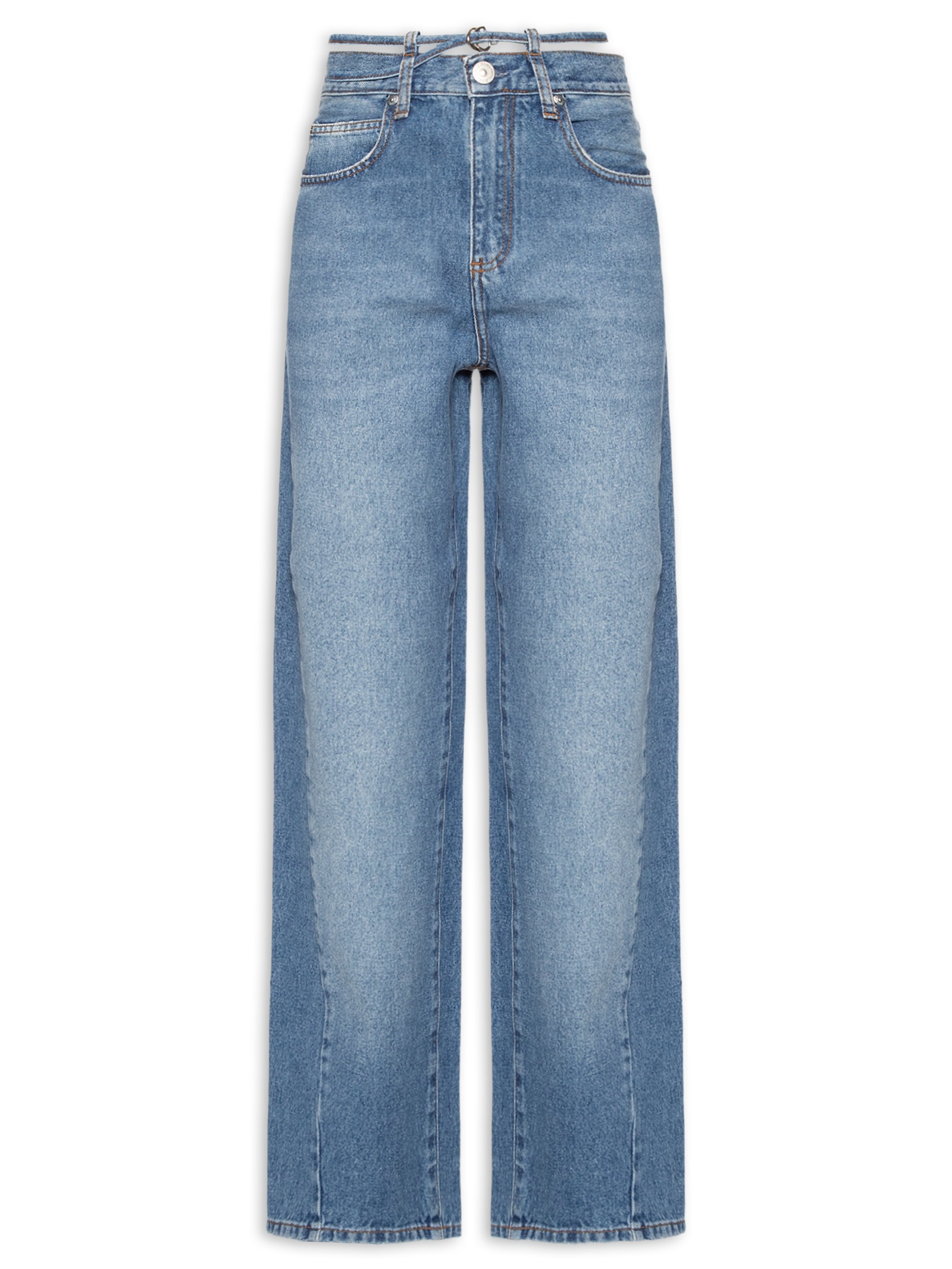  Calça Feminina Jeans Reta Detalhe Cinto Azul Animale Jeans