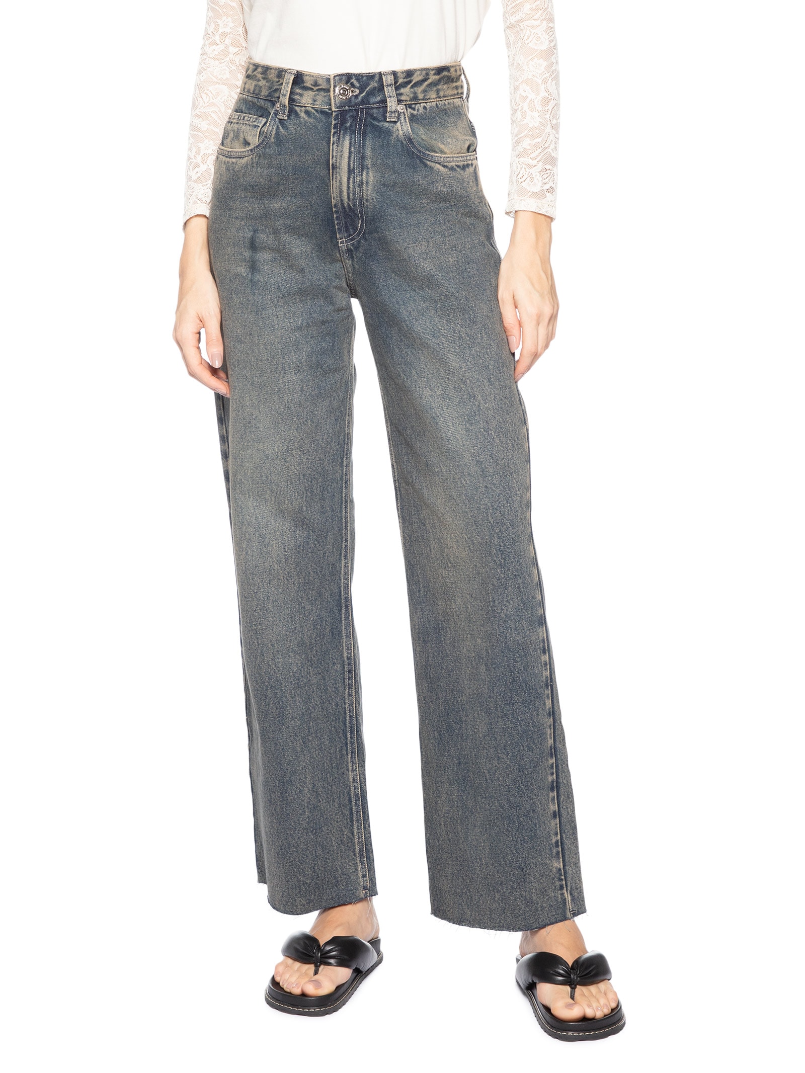 Calça Feminina Jeans Reta Dirty Pala 3 Agulhas Azul Animale Jeans