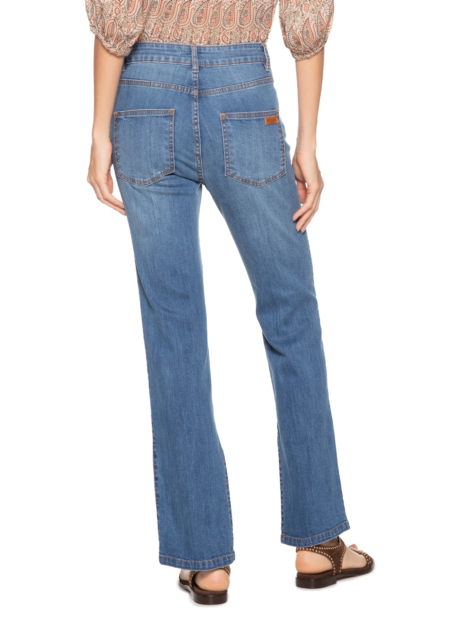 Calça Feminina Jeans Reta Fenda Azul Maria Filó