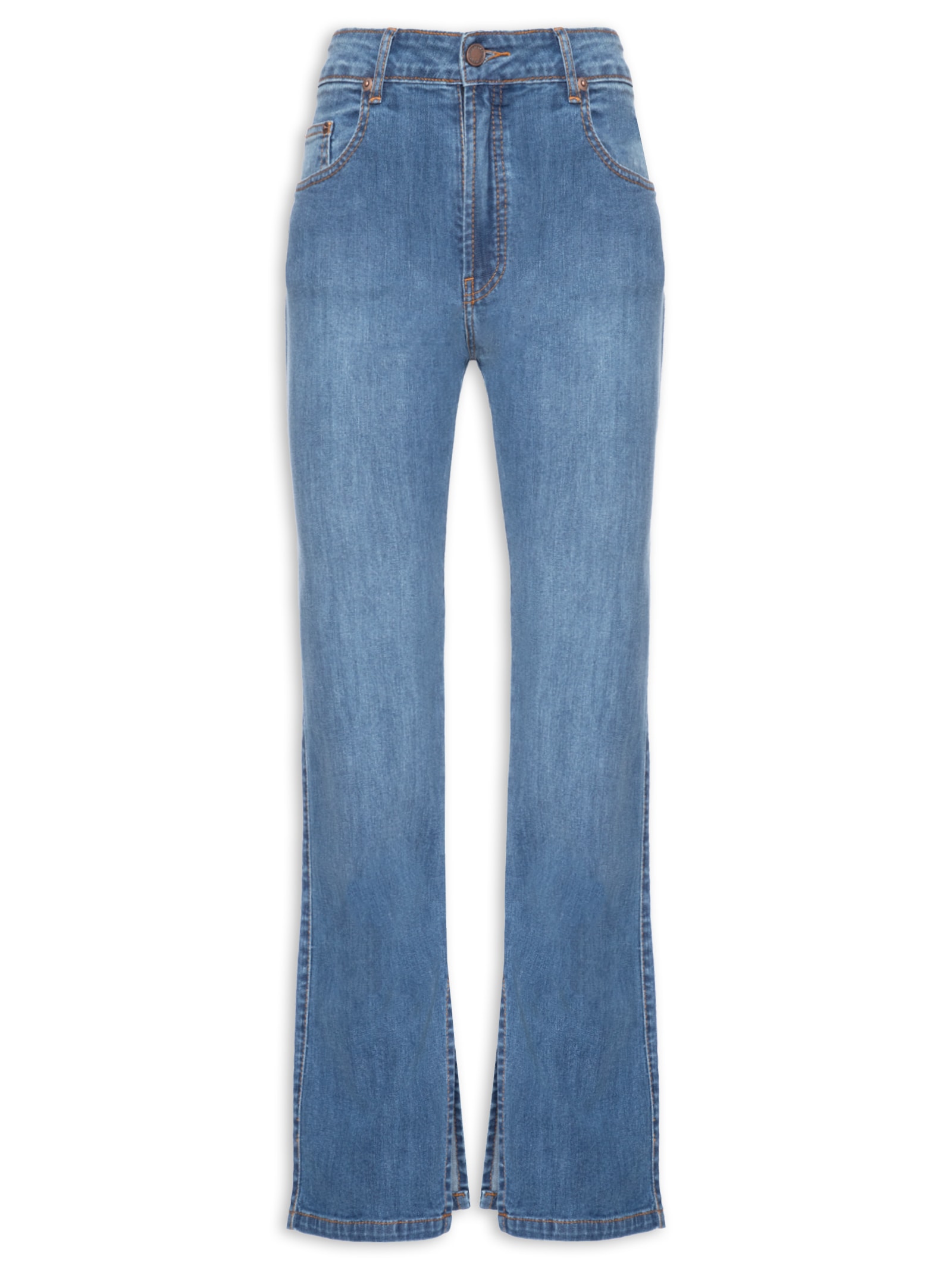 Calça Feminina Jeans Reta Fenda Azul Maria Filó