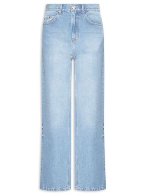 Calça Feminina Jeans Reta Lavagem Clara - Azul