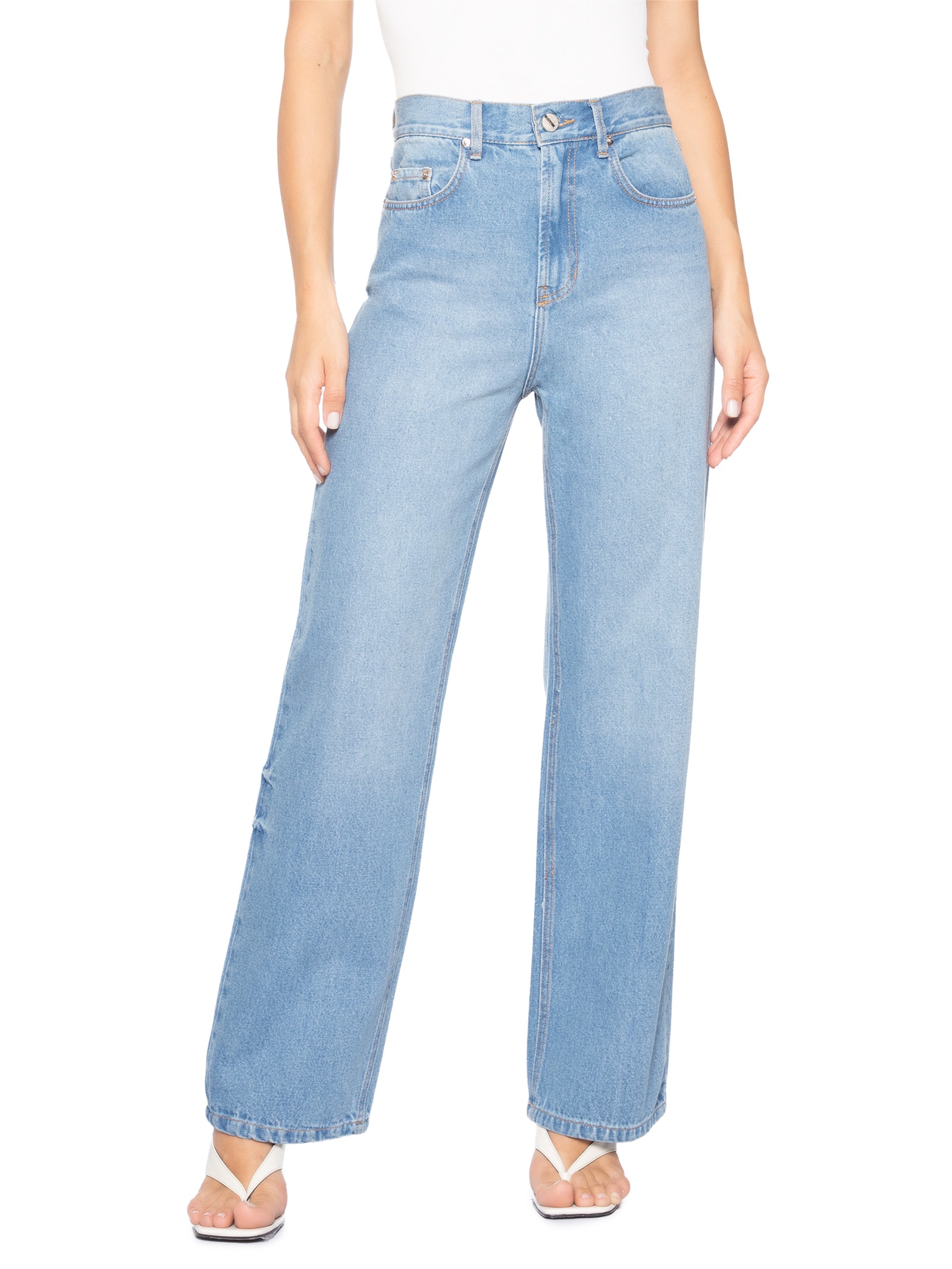 Calça Feminina Jeans Reta Lavagem Clara Azul Animale