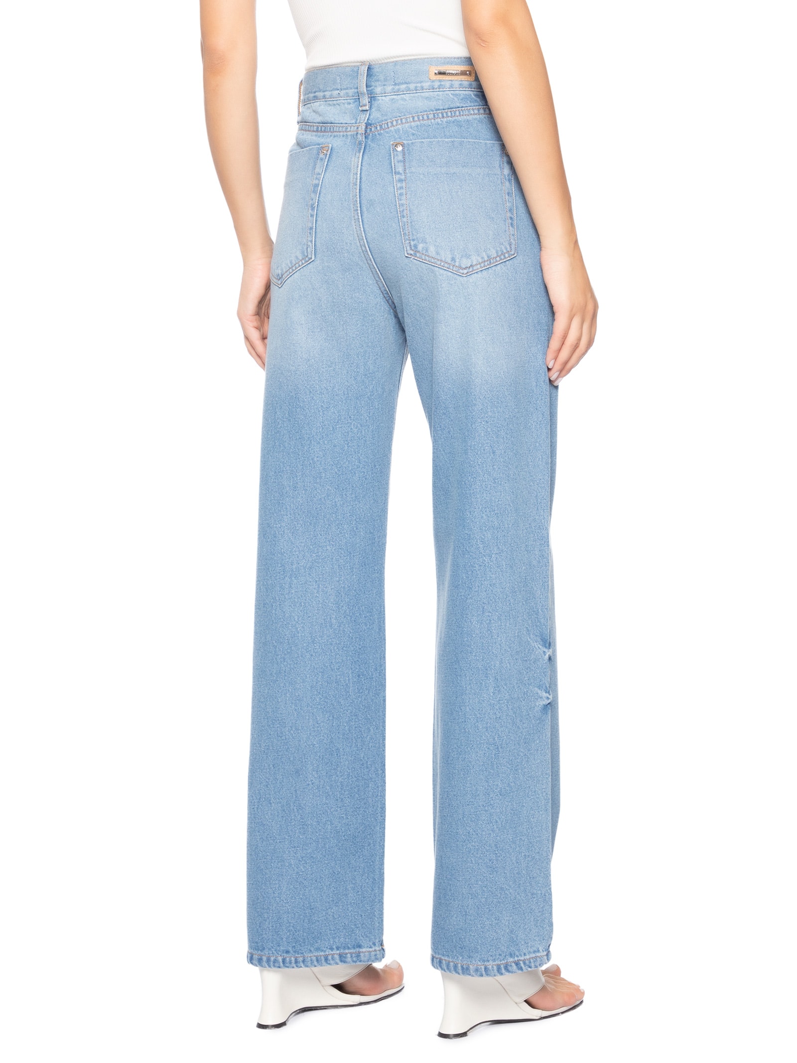 Calça Feminina Jeans Reta Lavagem Clara Azul Animale