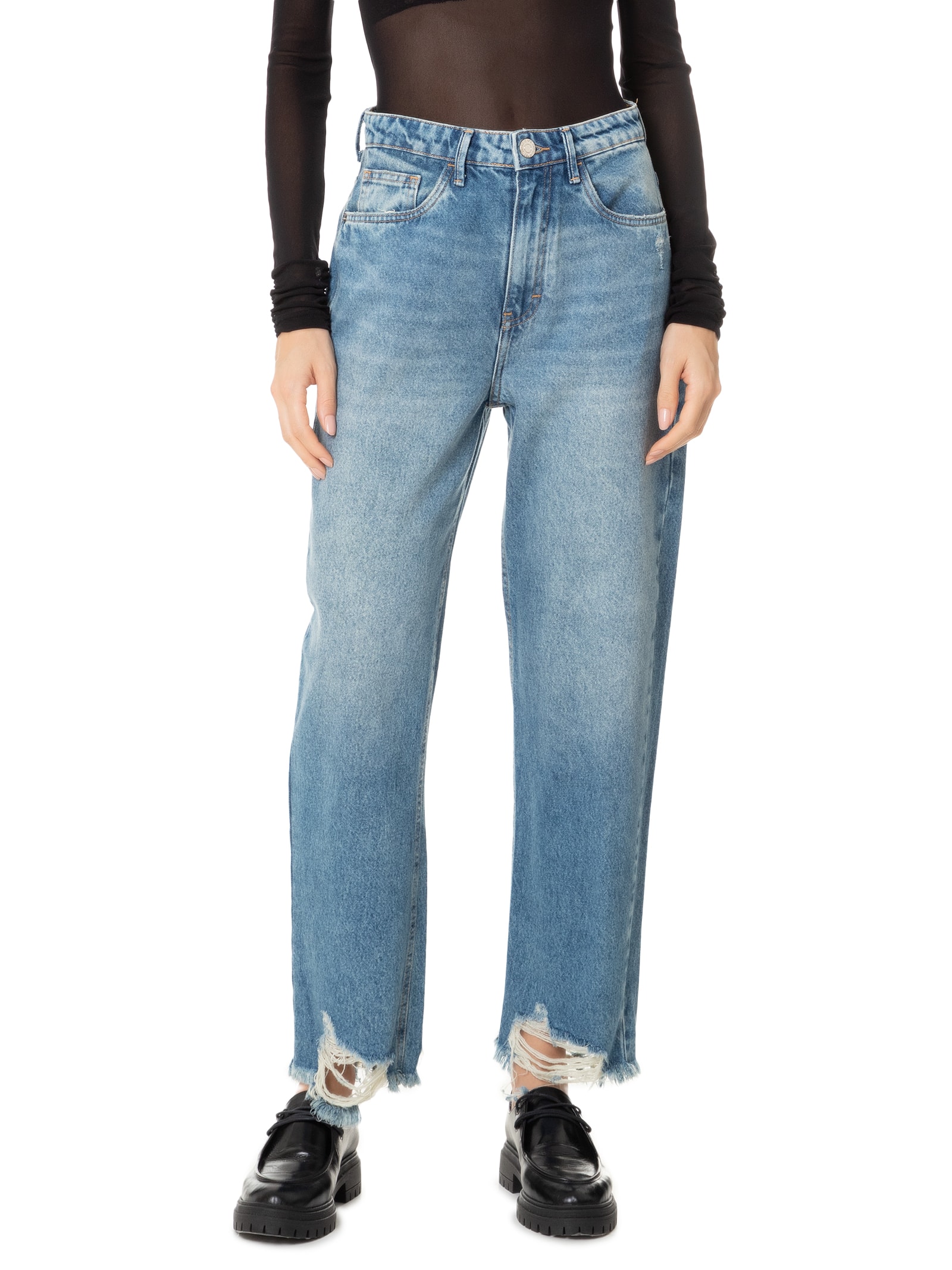 Animale Jeans Calça Feminina Jeans Reta Rock Destroyed Na Barra