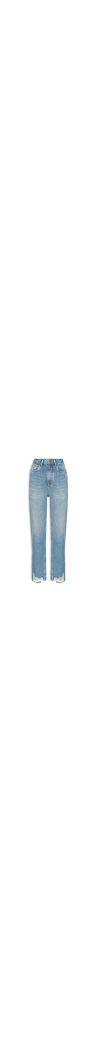 Calça Feminina Jeans Reta Rock Destroyed Na Barra - Azul