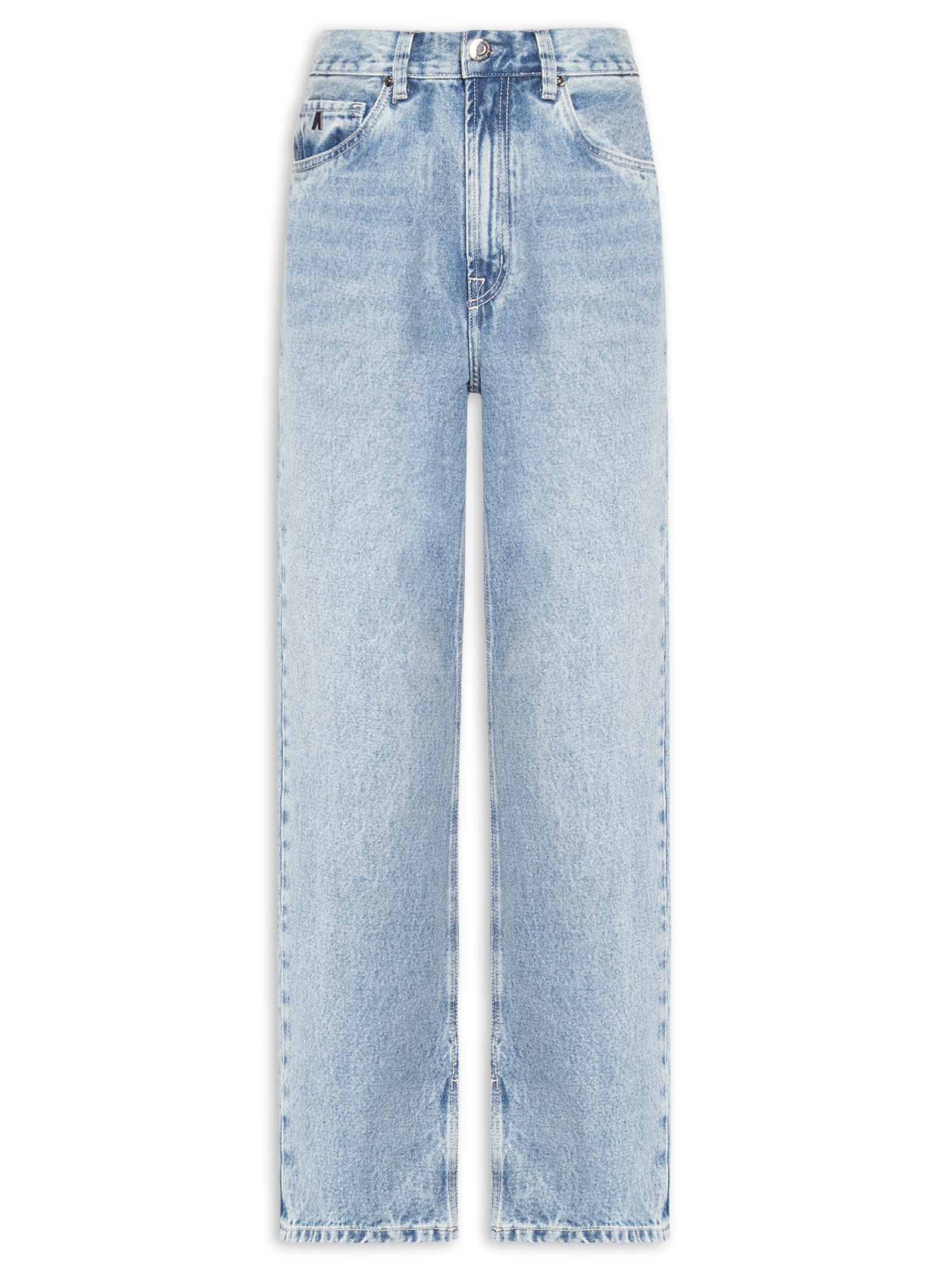 Calça Feminina Jeans Reta Rock Pespontos Azul Animale Jeans