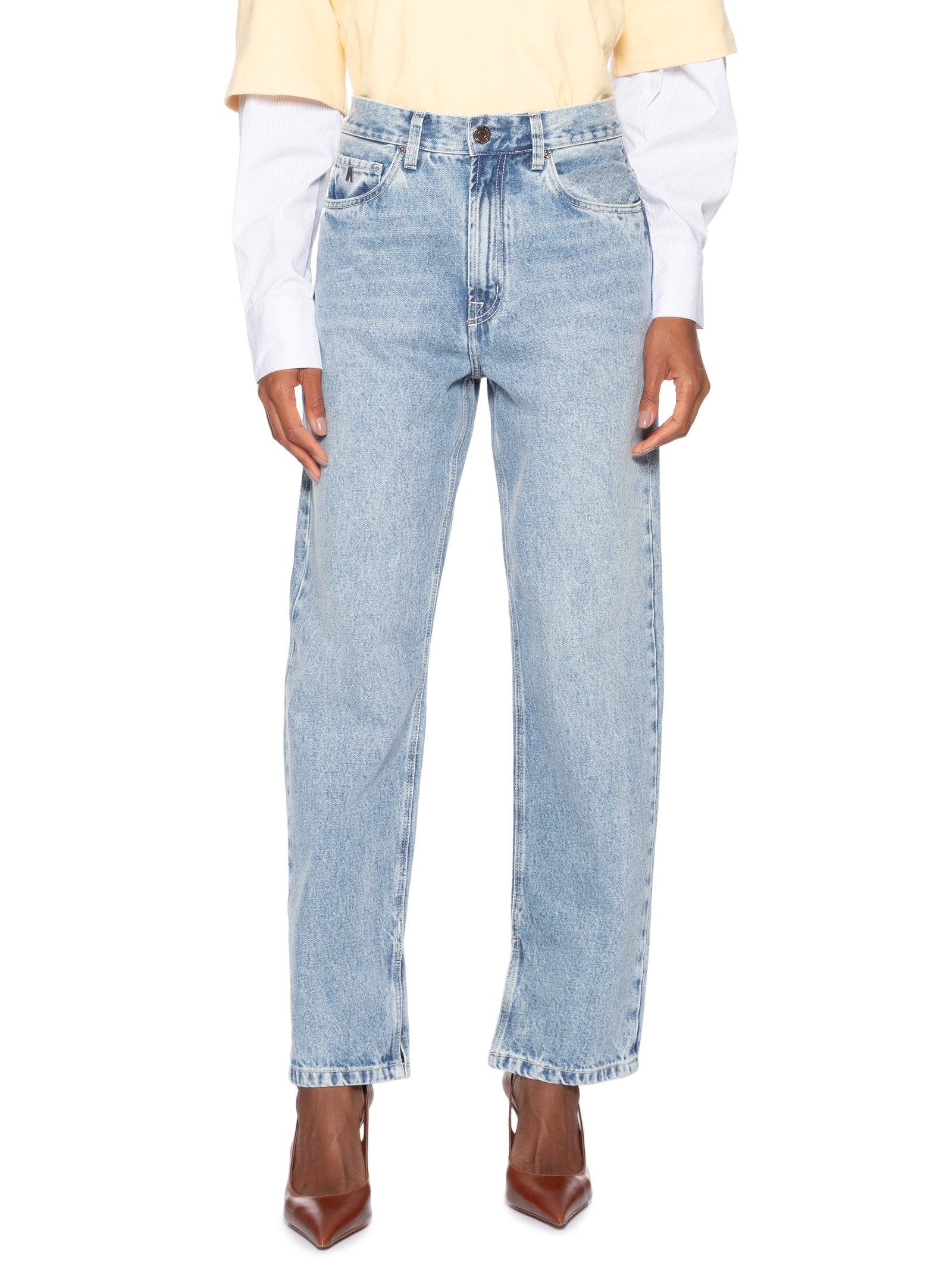 Calça Feminina Jeans Reta Rock Pespontos Azul Animale Jeans