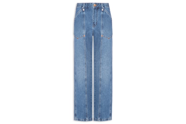 Calça Feminina Jeans Reta Rock Rebites - Azul