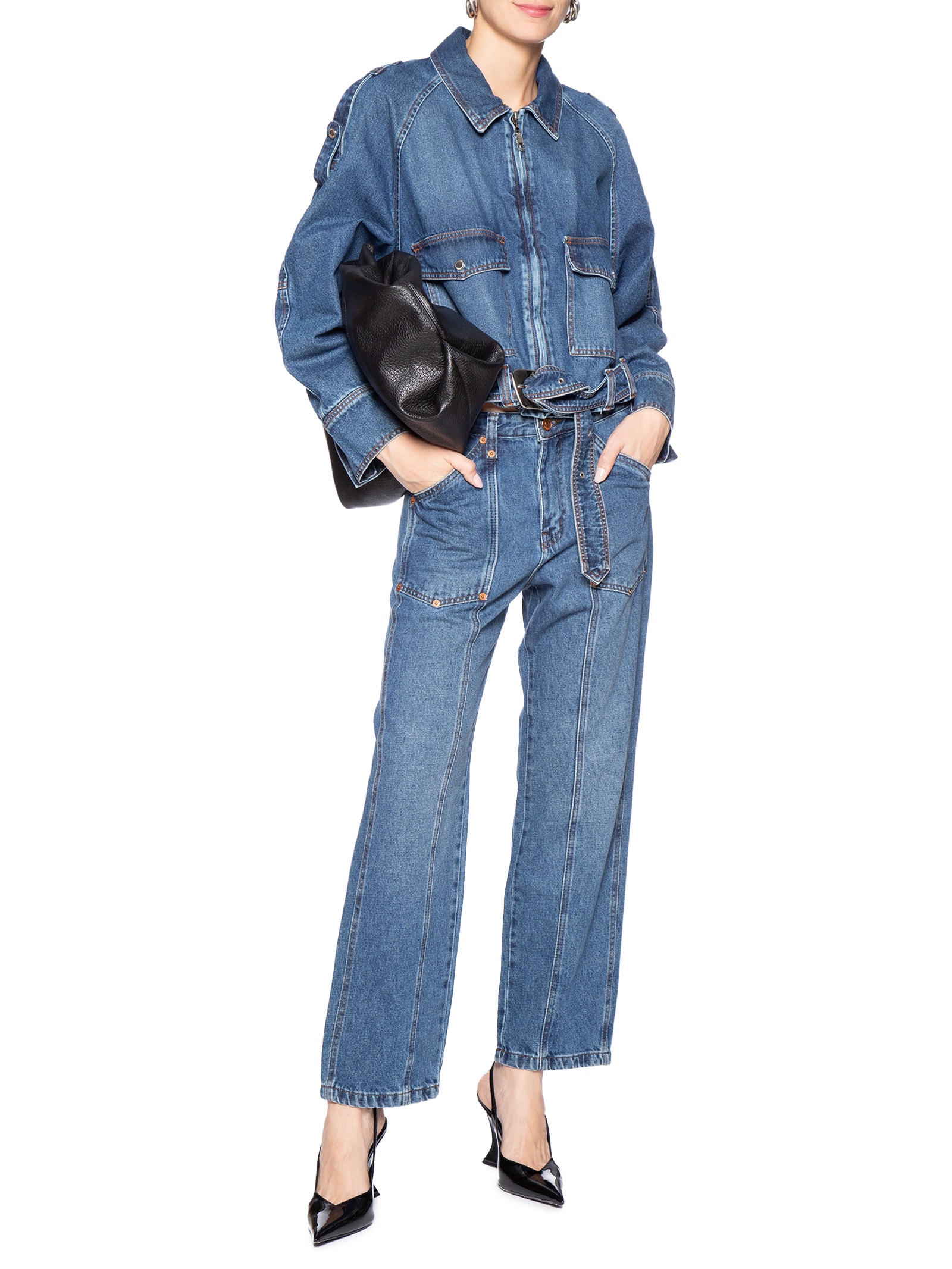 Calça Feminina Jeans Reta Rock Rebites Azul Animale Jeans