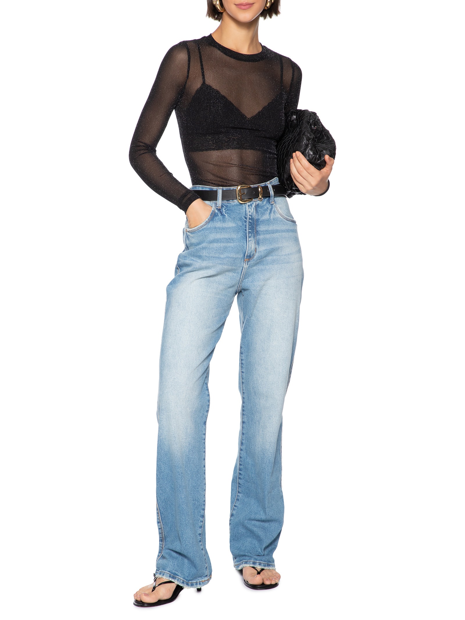 Calça Feminina Jeans Reta Super High Azul Lança Perfume