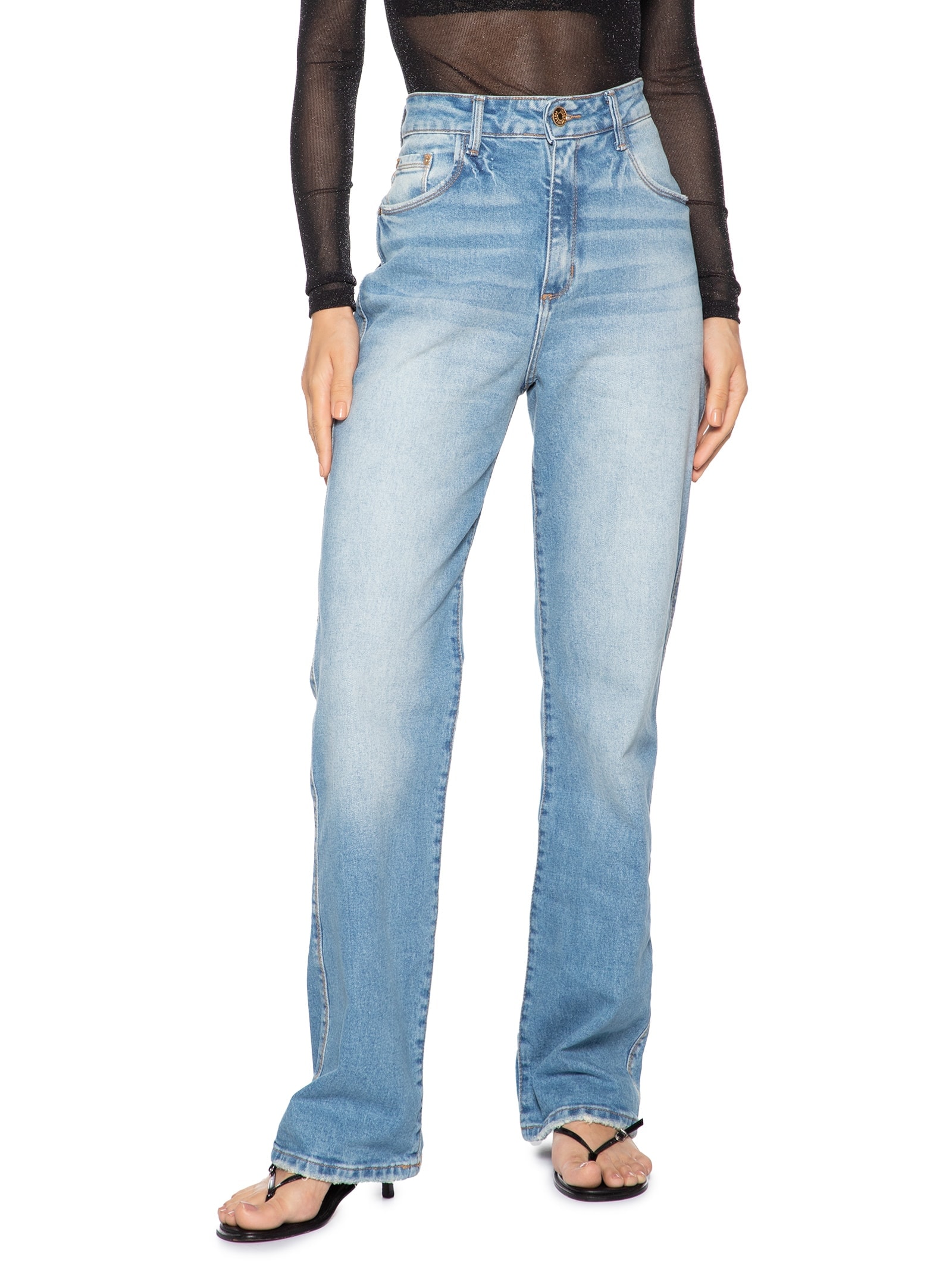 Calça Feminina Jeans Reta Super High Azul Lança Perfume