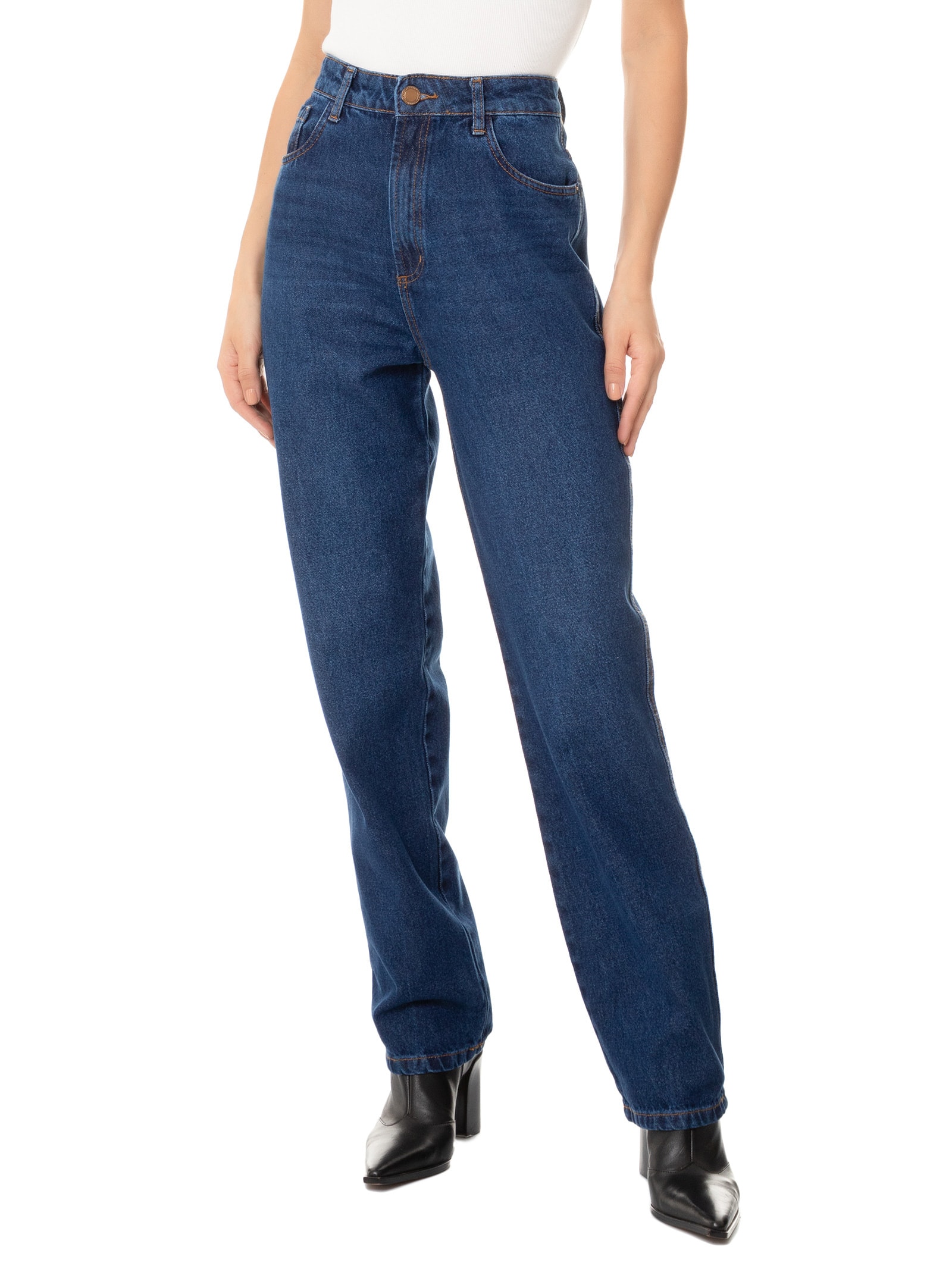 Calça Feminina Jeans Reta Super High Azul Lança Perfume