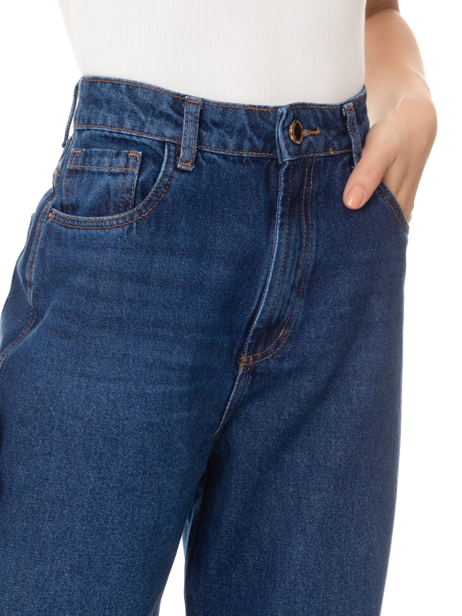Calça Feminina Jeans Reta Super High Azul Lança Perfume