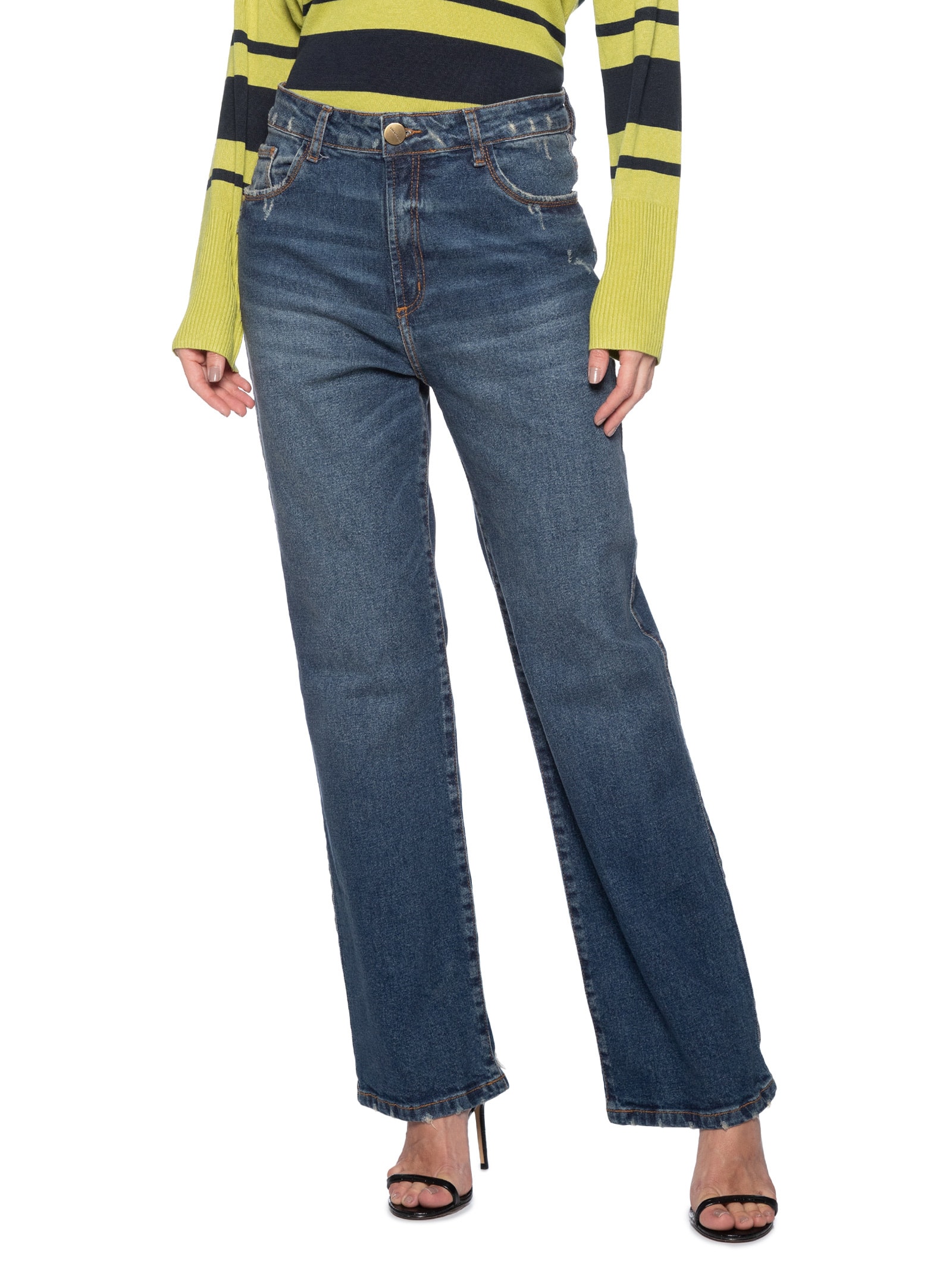 Calça Feminina Jeans Reta Super High Azul Lança Perfume