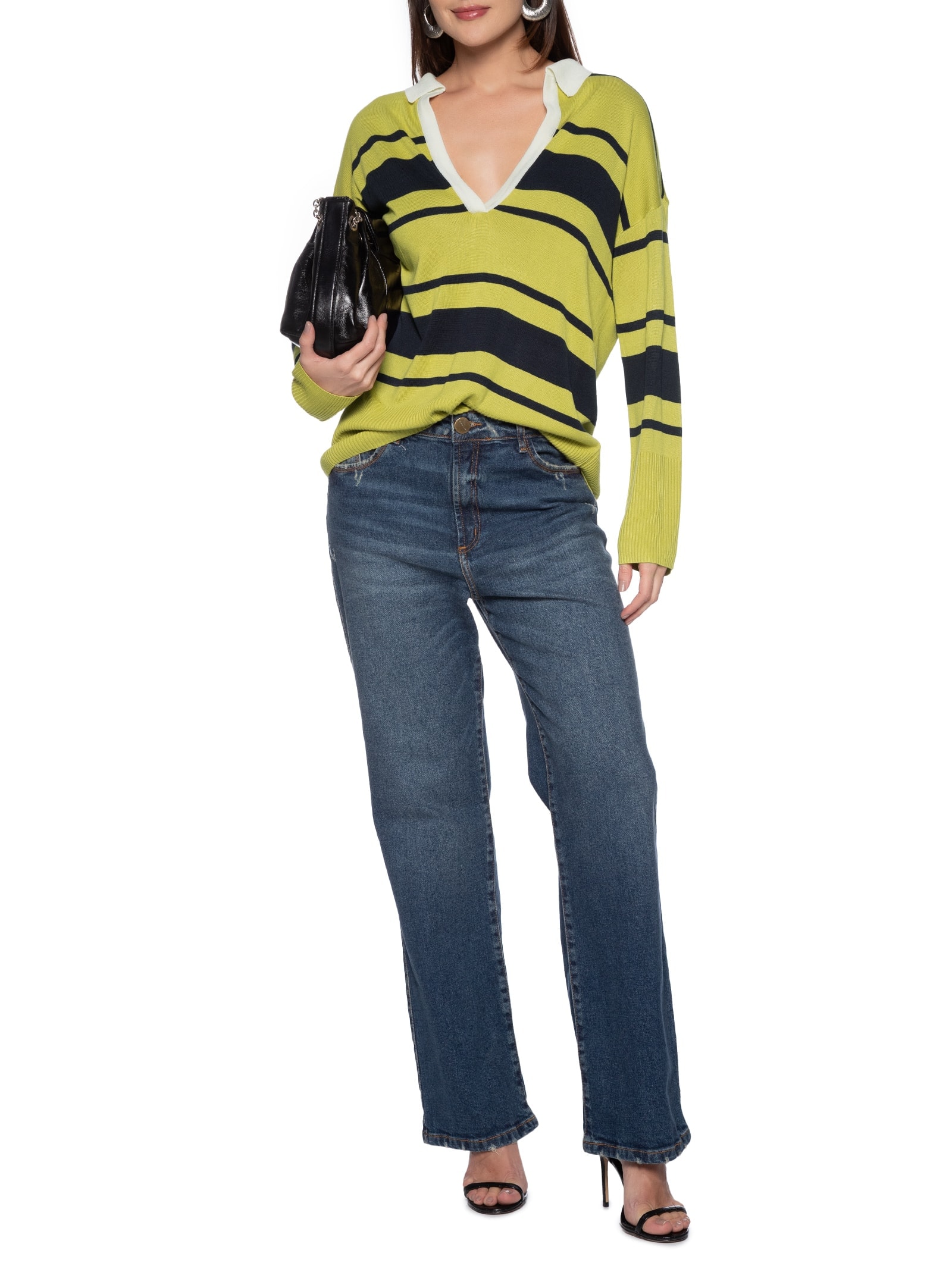 Calça Feminina Jeans Reta Super High Azul Lança Perfume