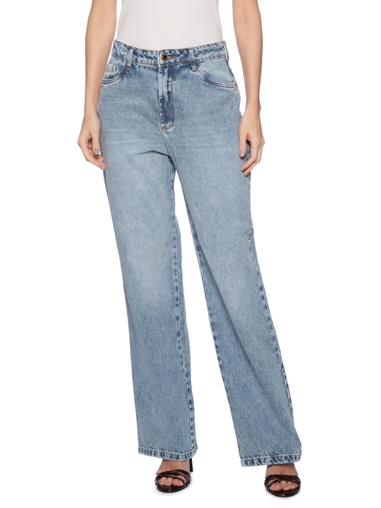 Calça Feminina Jeans Reta Super High Azul Lança Perfume