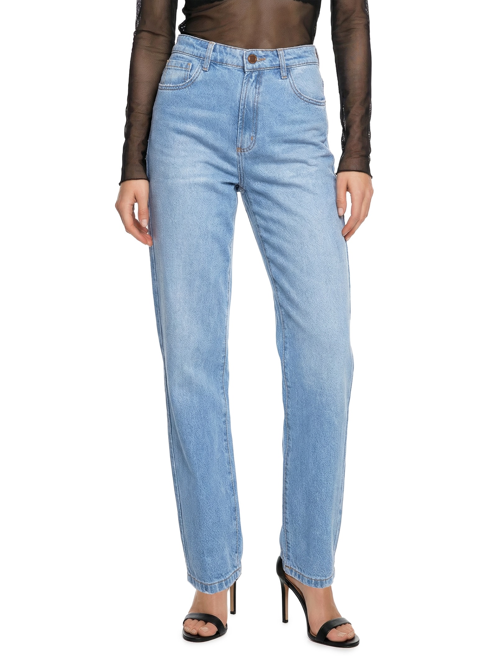 Calça Feminina Jeans Reta Super High Azul Lança Perfume