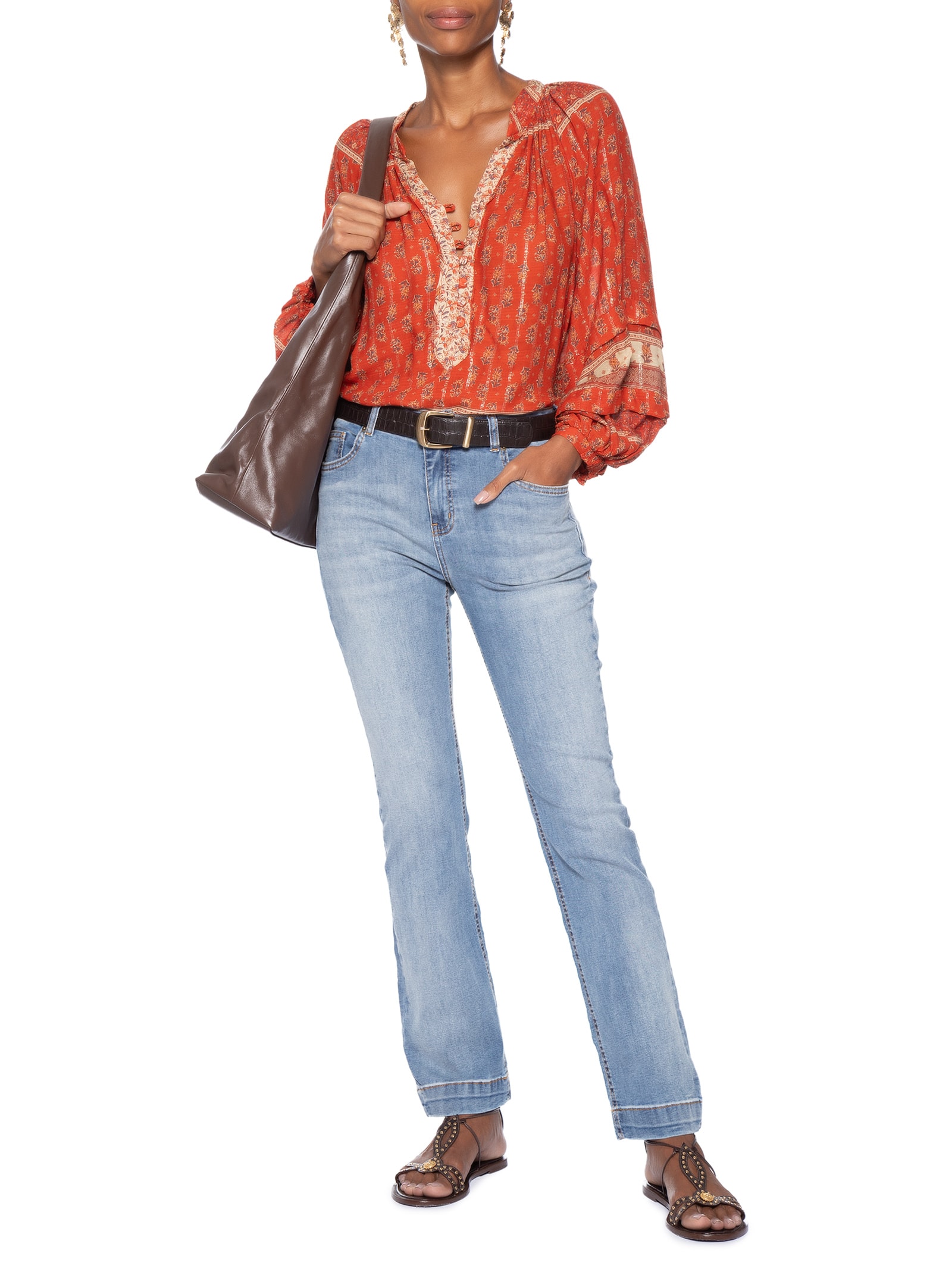 Calça Feminina Jeans Reta Used Azul Maria Filó