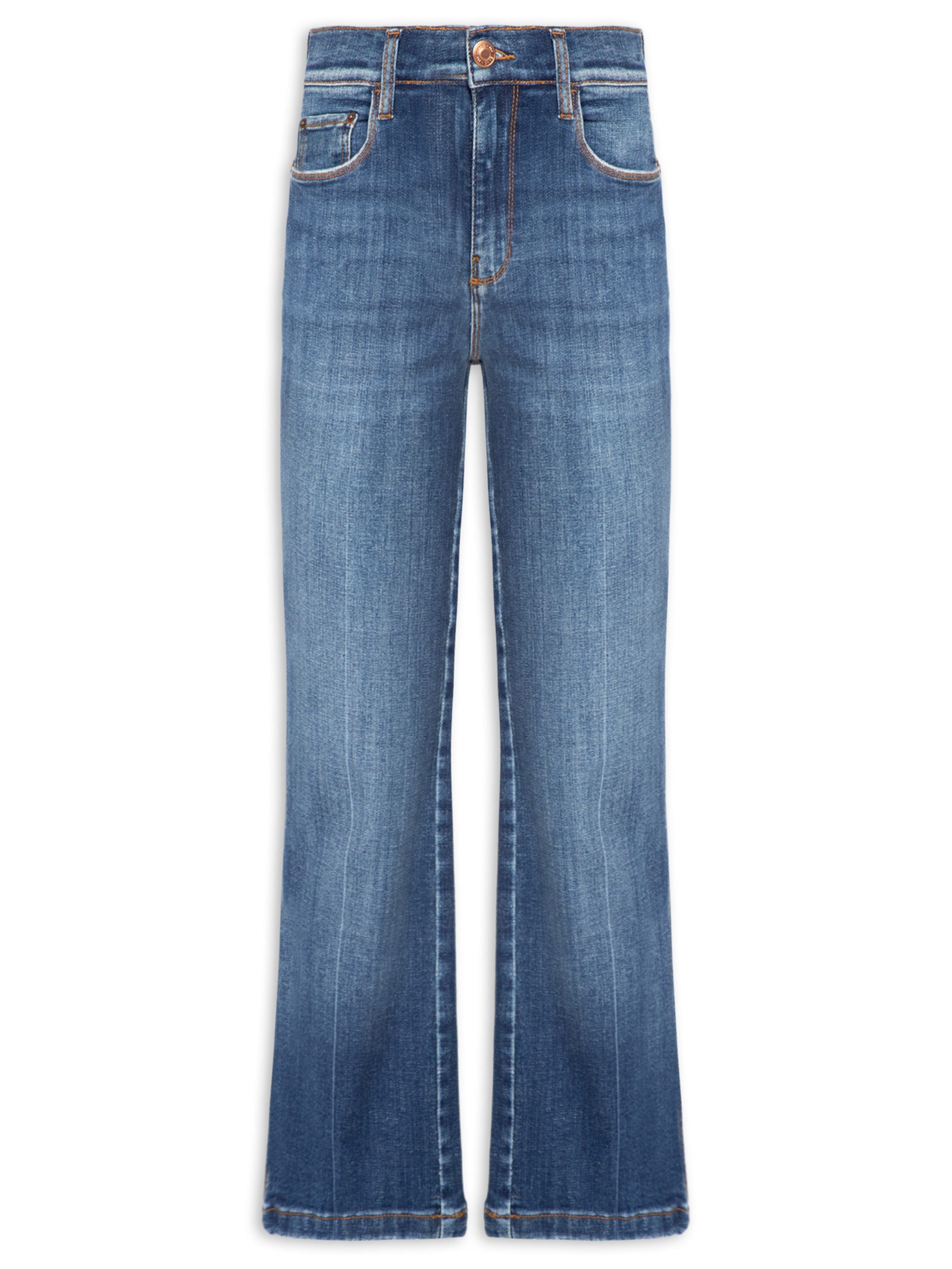 Calça Feminina Jeans Reta Used Vinco Azul Maria Filó