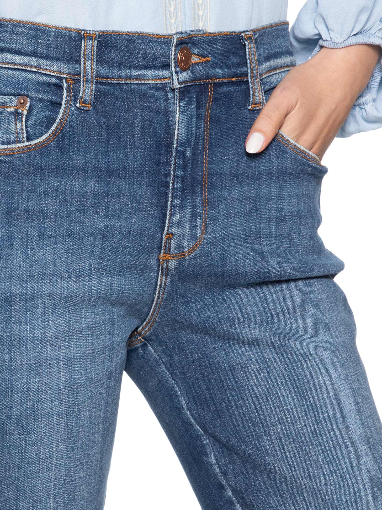 Calça Feminina Jeans Reta Used Vinco Azul Maria Filó