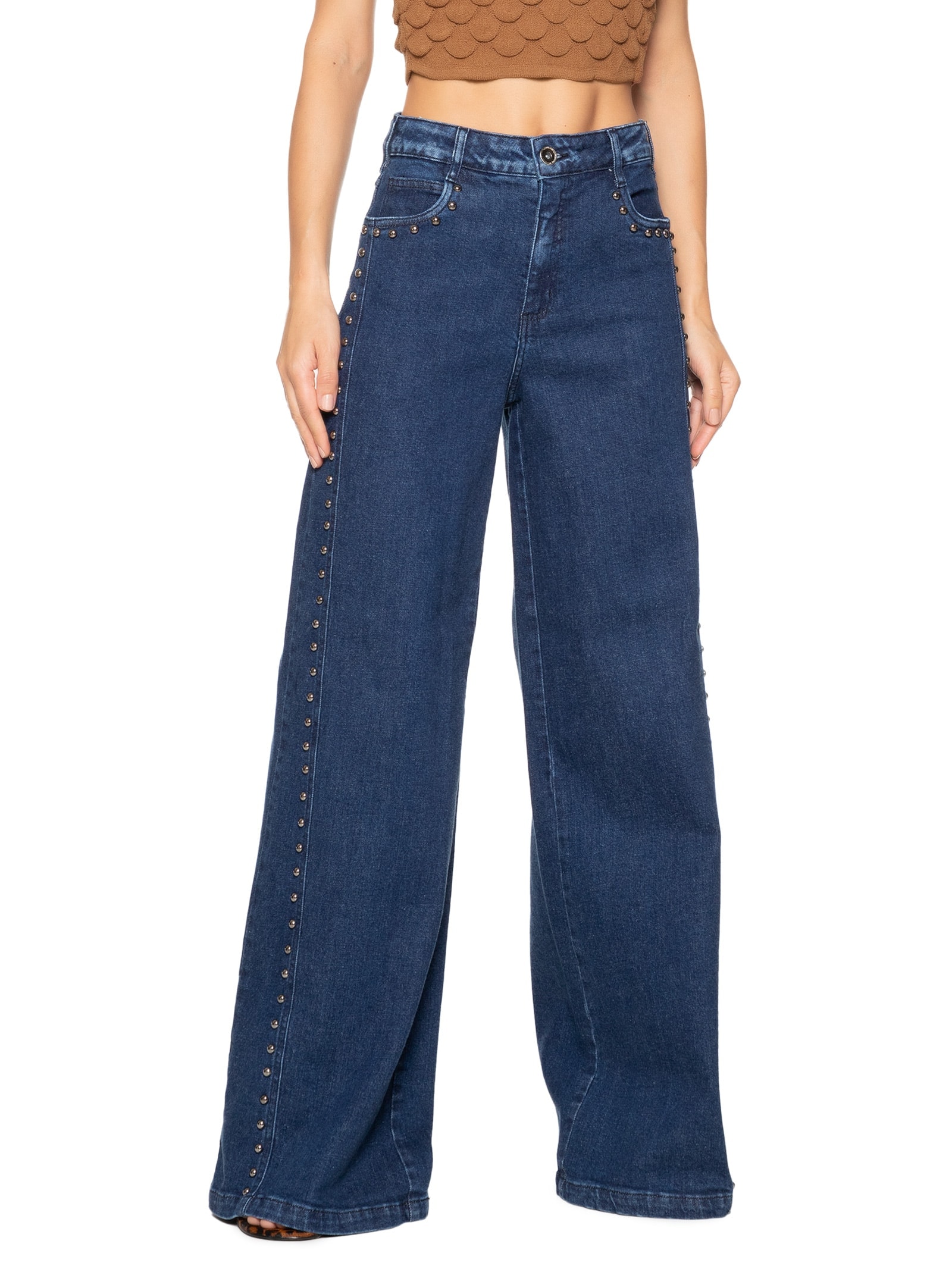 Calça Feminina Jeans Silvia Com Bordado Manual Azul Colcci