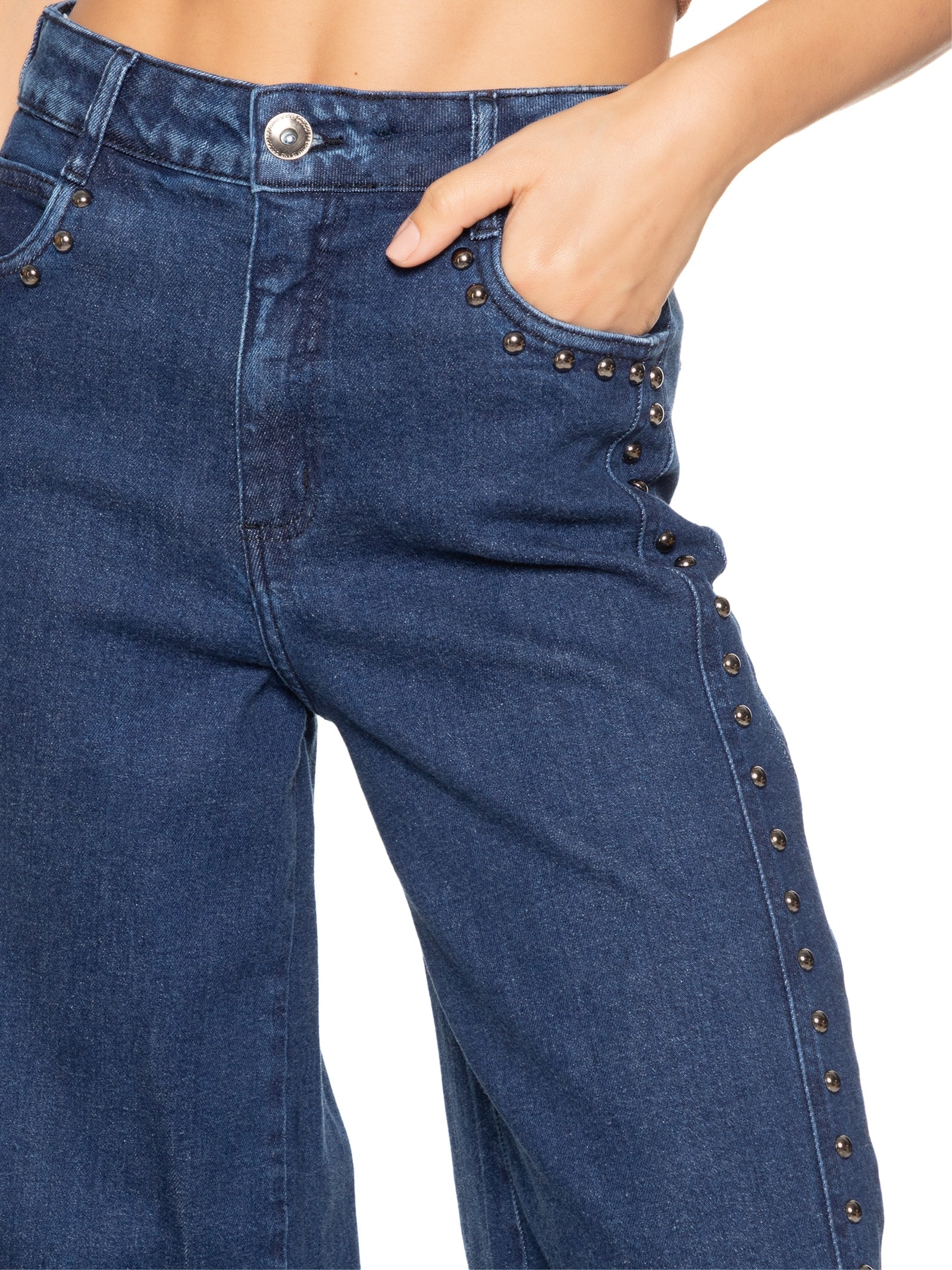 Calça Feminina Jeans Silvia Com Bordado Manual Azul Colcci