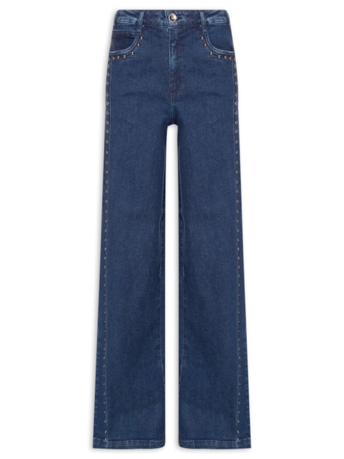 Calça Feminina Jeans Silvia Com Bordado Manual – Azul