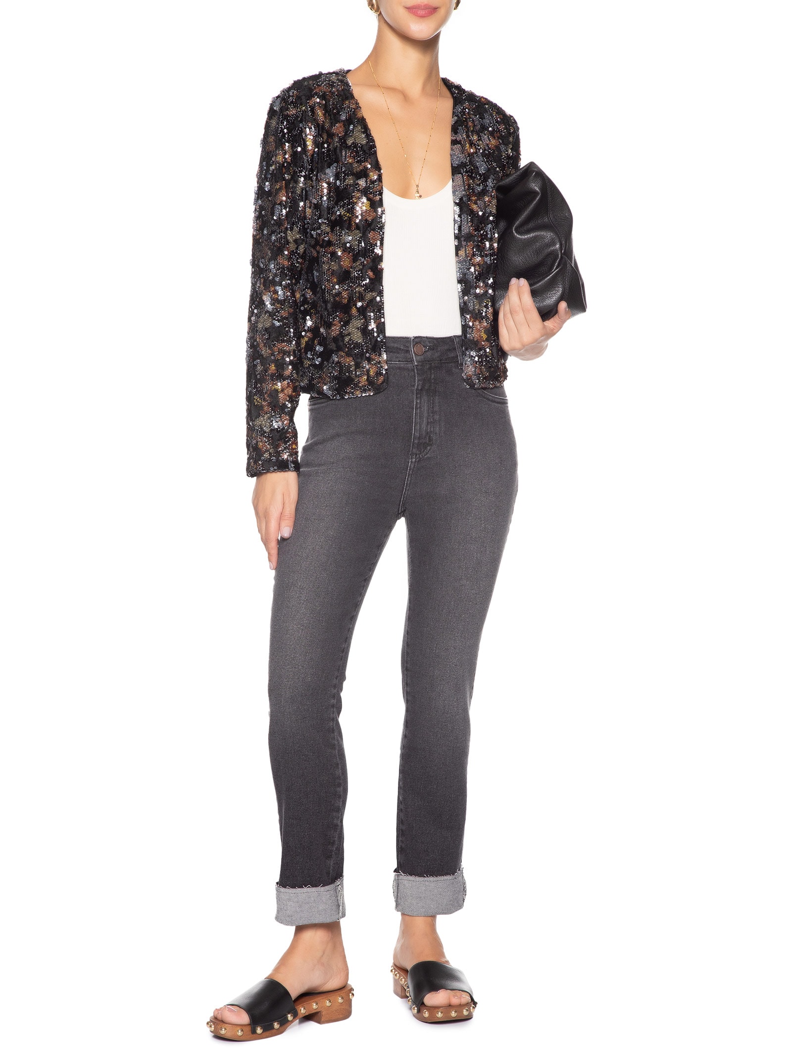 Calça Feminina Jeans Skinny Barra A Fio Preto Maria Filó