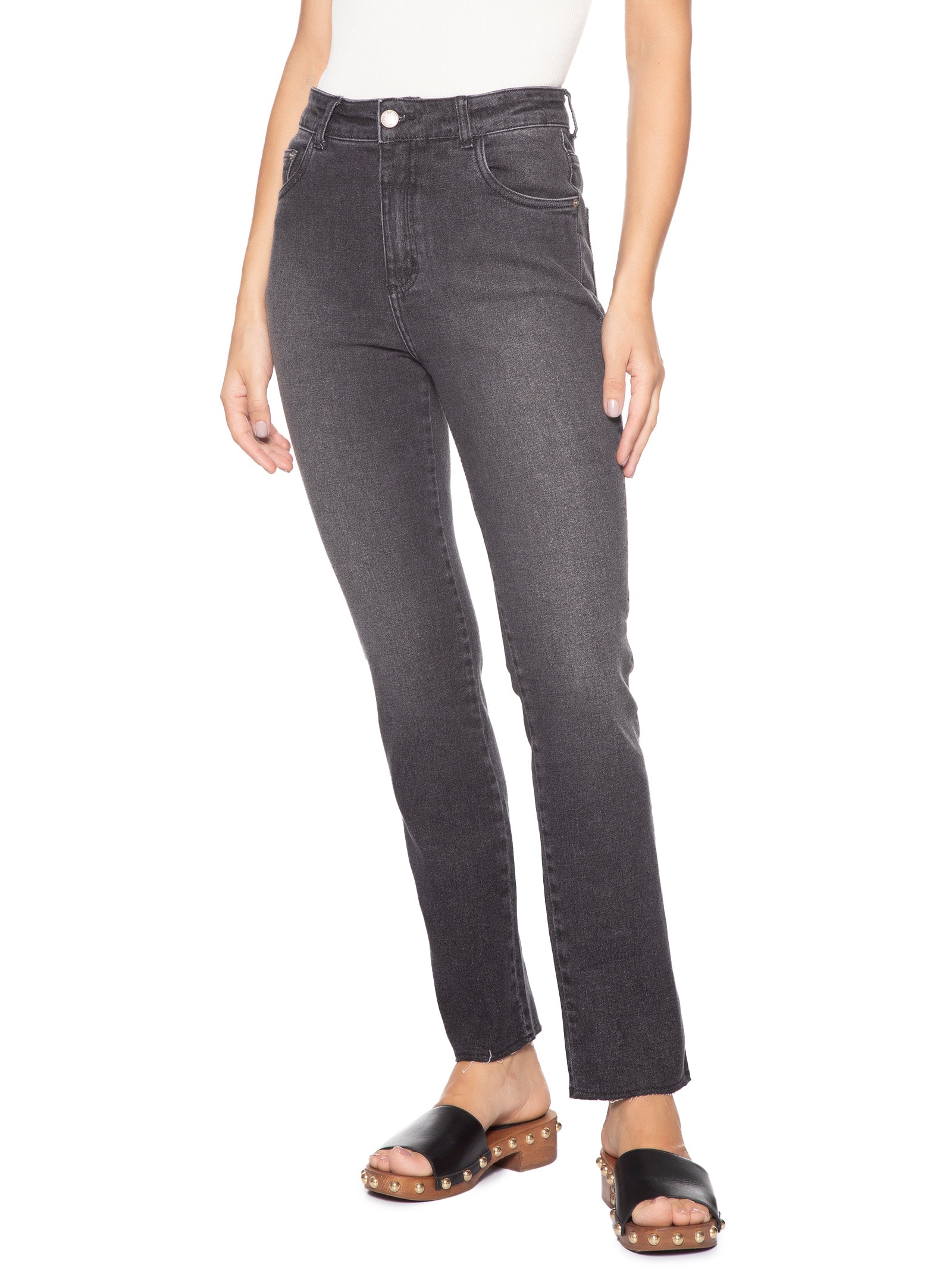 Calça Feminina Jeans Skinny Barra A Fio Preto Maria Filó