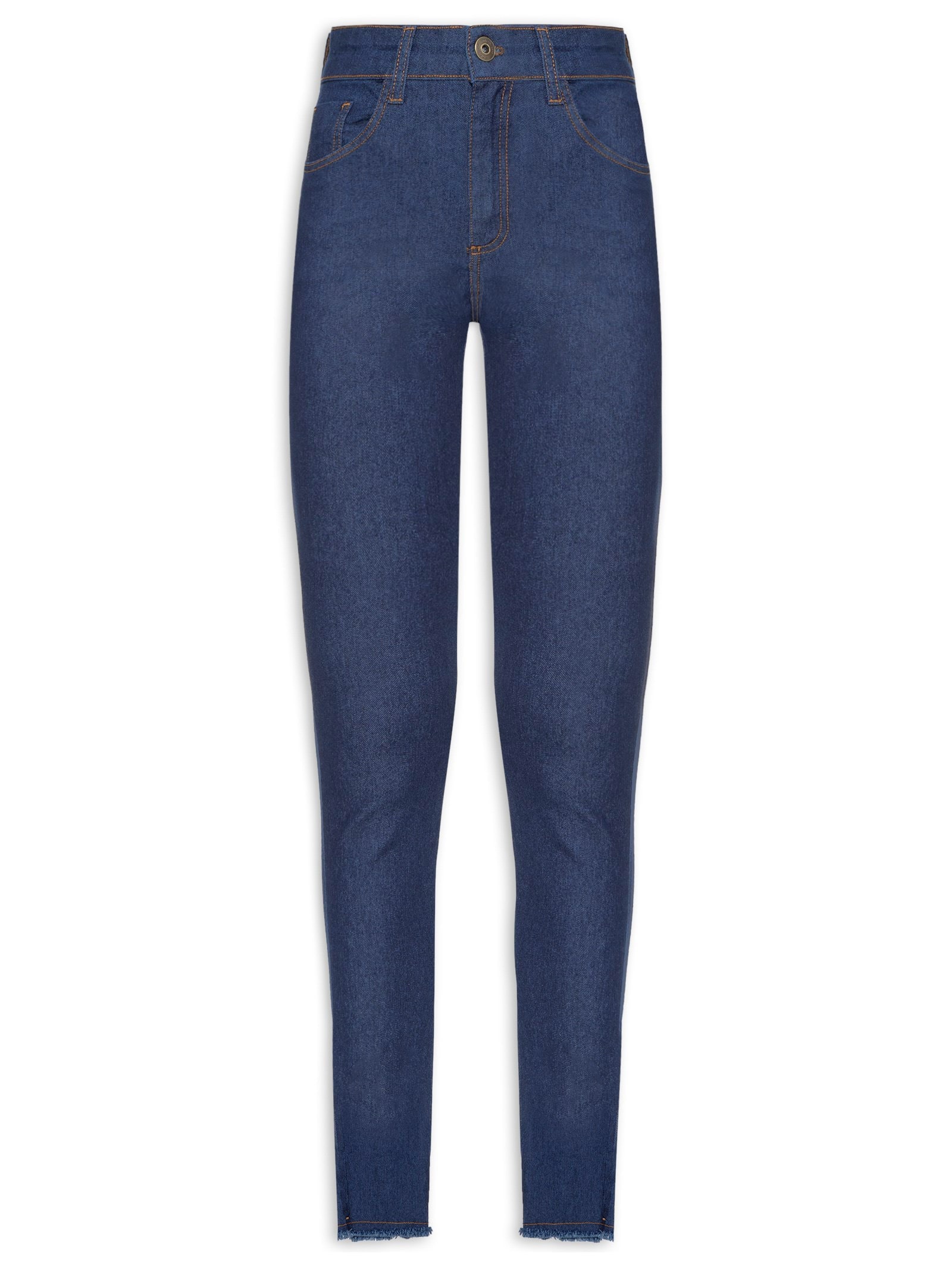 Calça Feminina Jeans Skinny Barra Desfiada Azul Mob