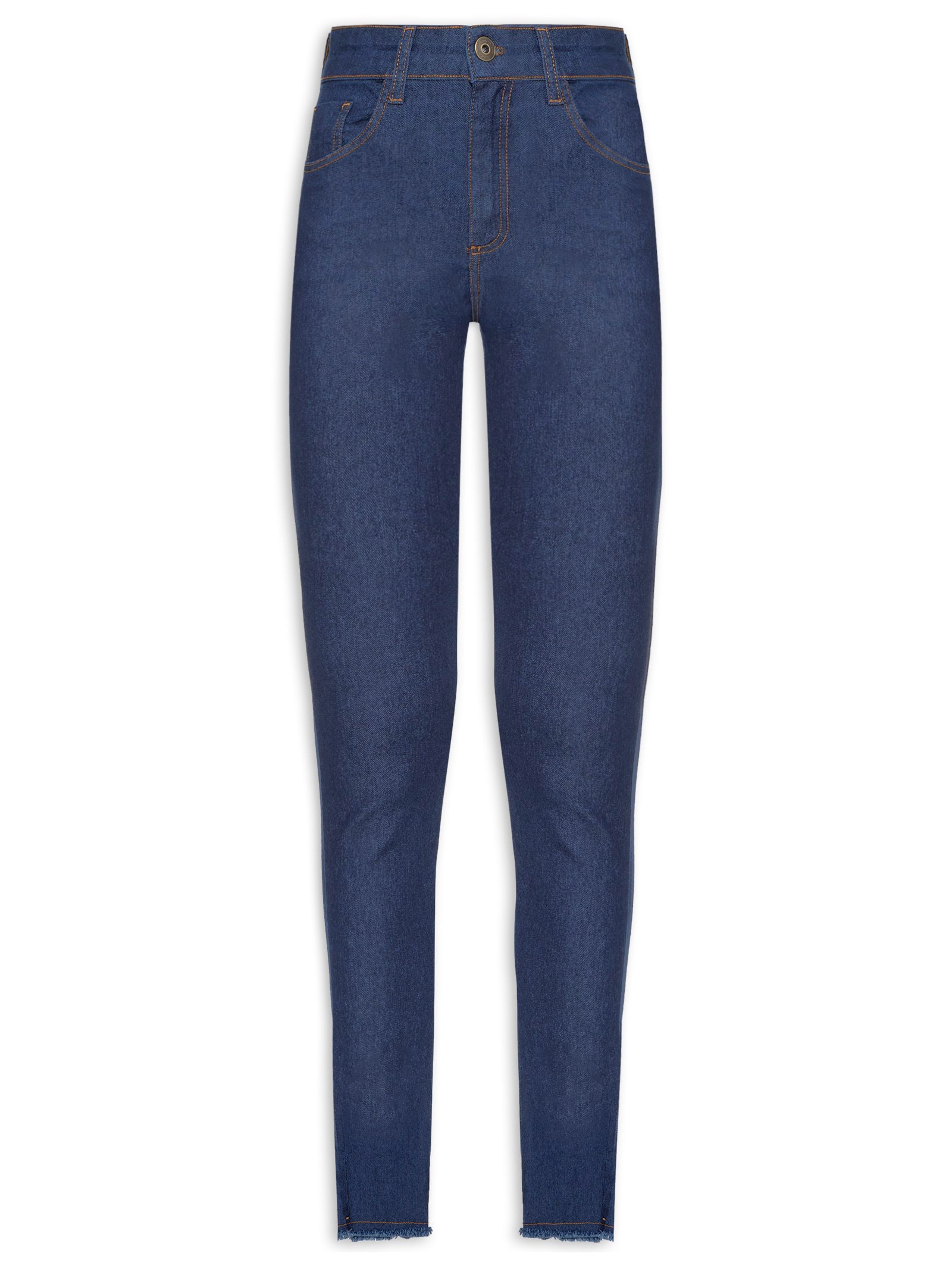 Calça Feminina Jeans Skinny Barra Desfiada Azul Mob
