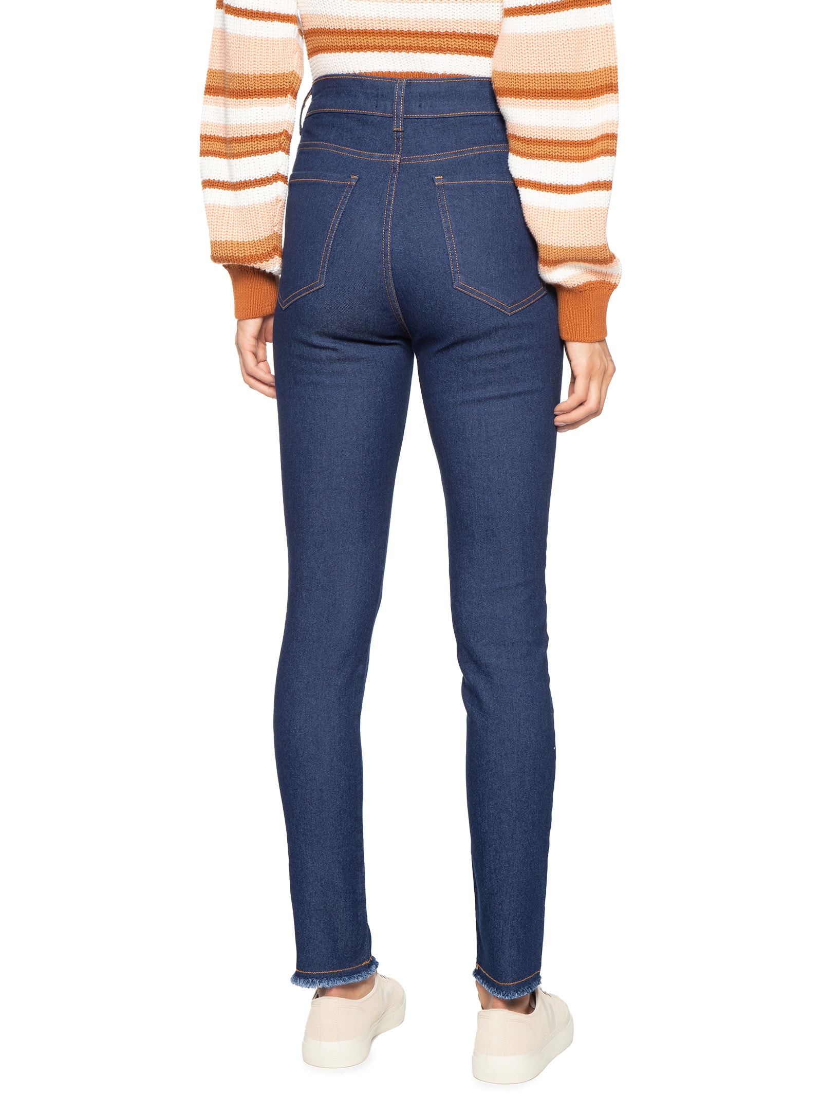 Calça Feminina Jeans Skinny Barra Desfiada Azul Mob