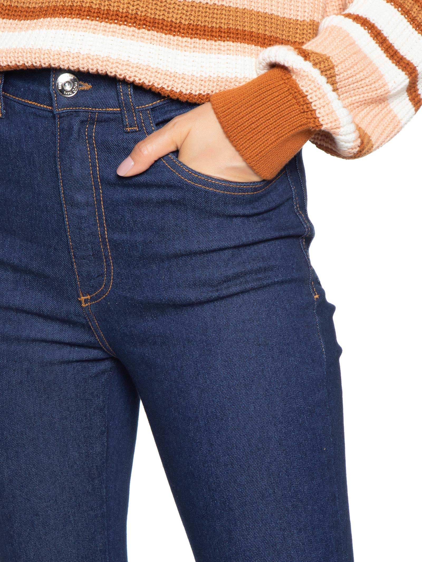 Calça Feminina Jeans Skinny Barra Desfiada Azul Mob