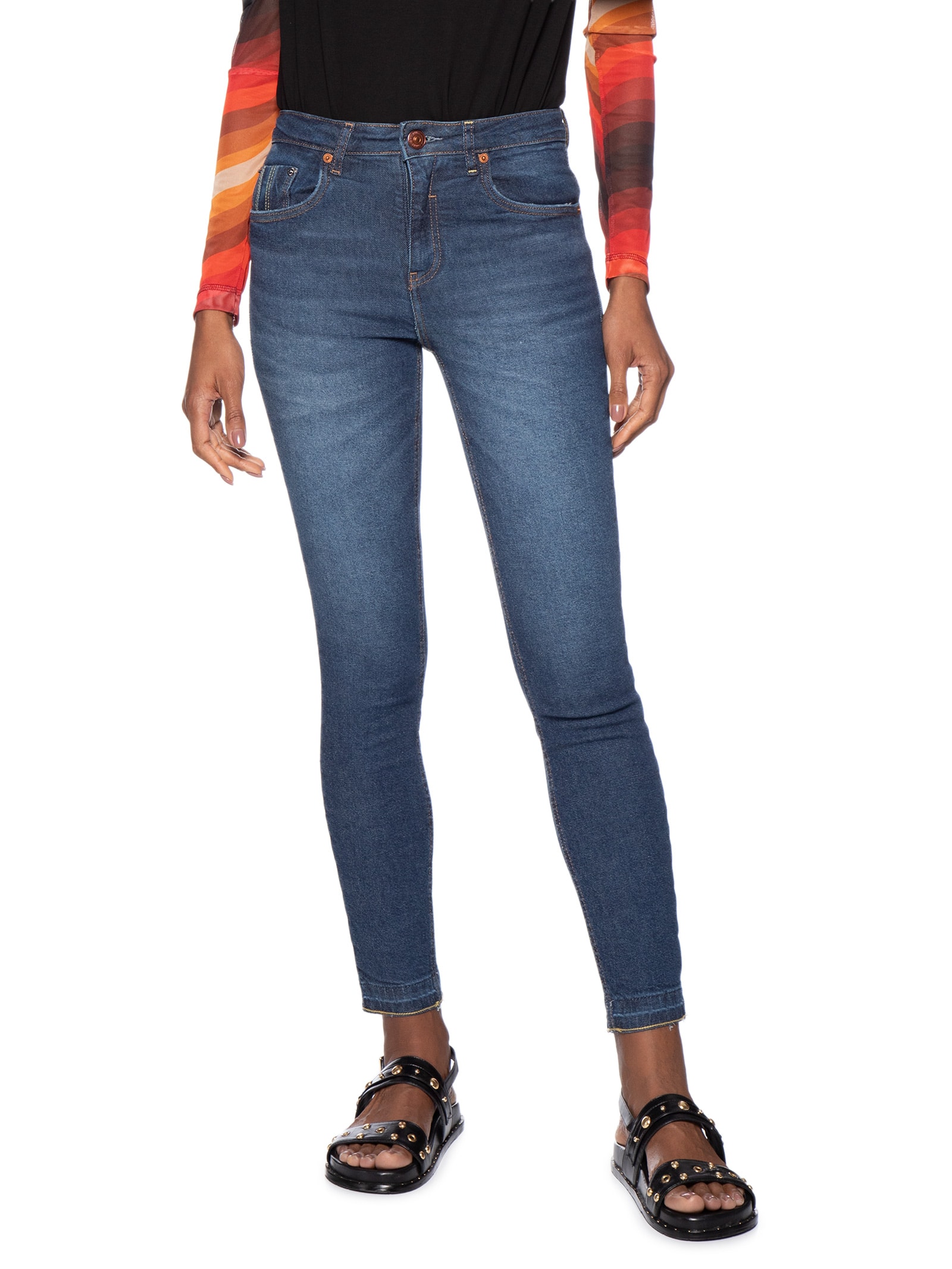 Calça Feminina Jeans Skinny Basic Midi Escuro Azul Animale Jeans