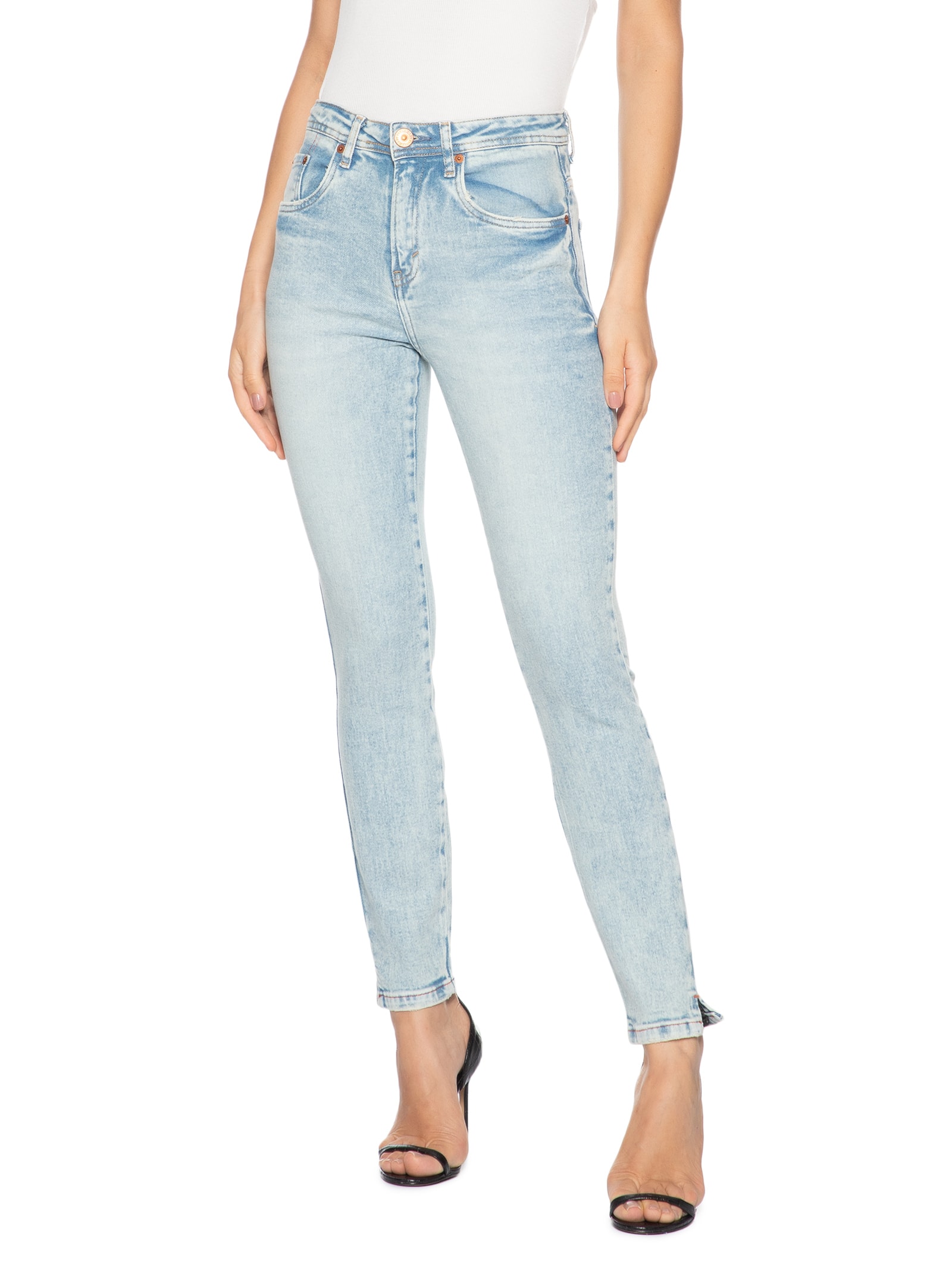 Calça Feminina Jeans Skinny Basic Midi Fenda Azul Animale Jeans