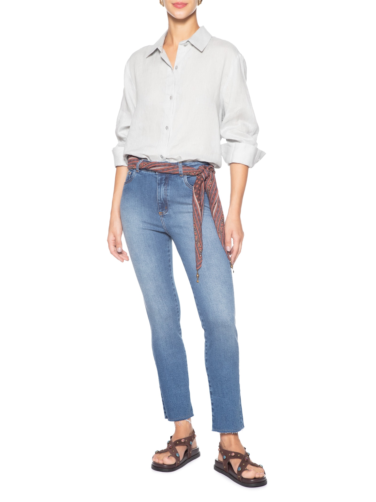 Calça Feminina Jeans Slim Barra Desfiada Azul Maria Filó