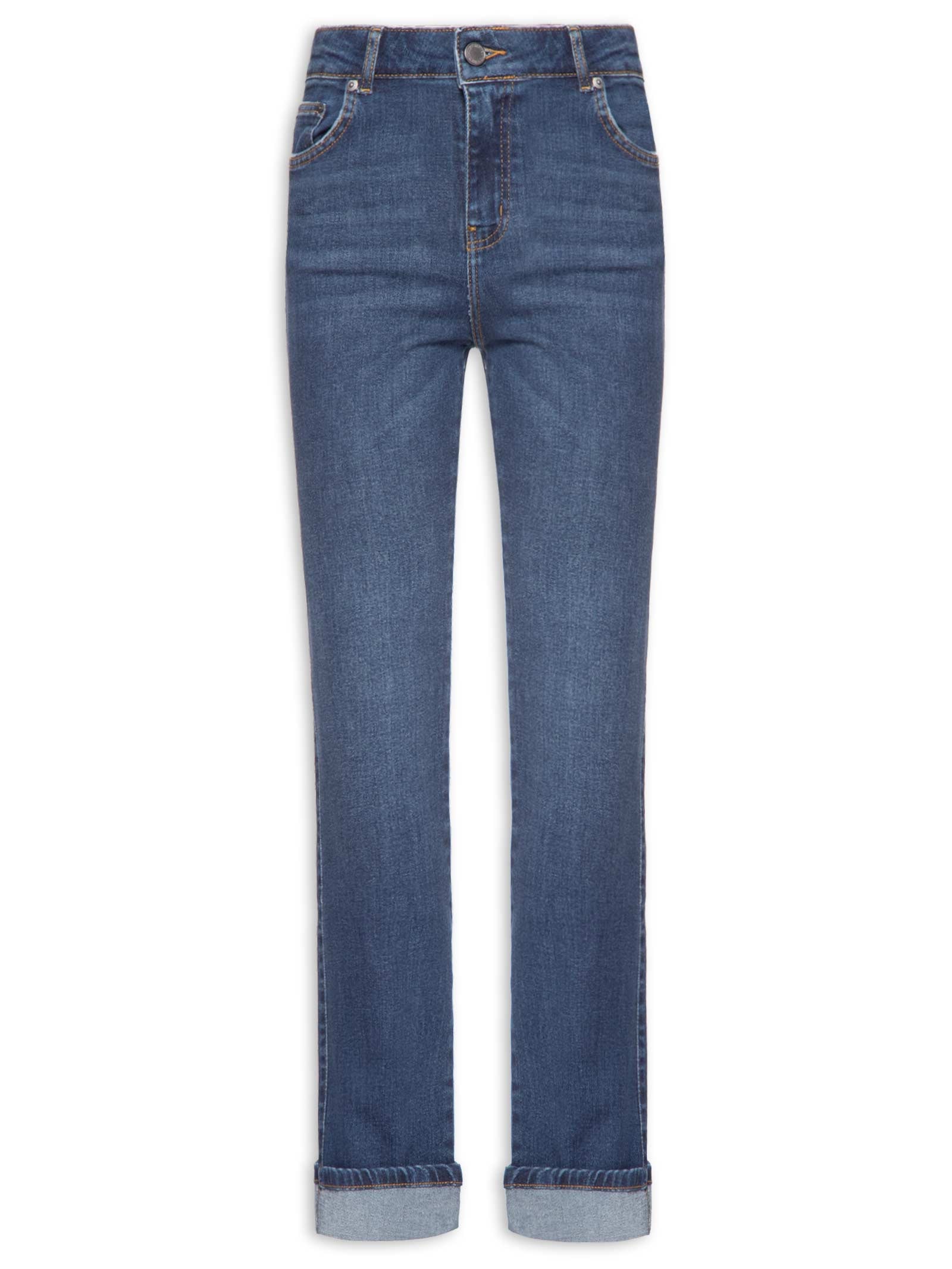 Calça Feminina Jeans Slim Barra Virada Azul Maria Filó