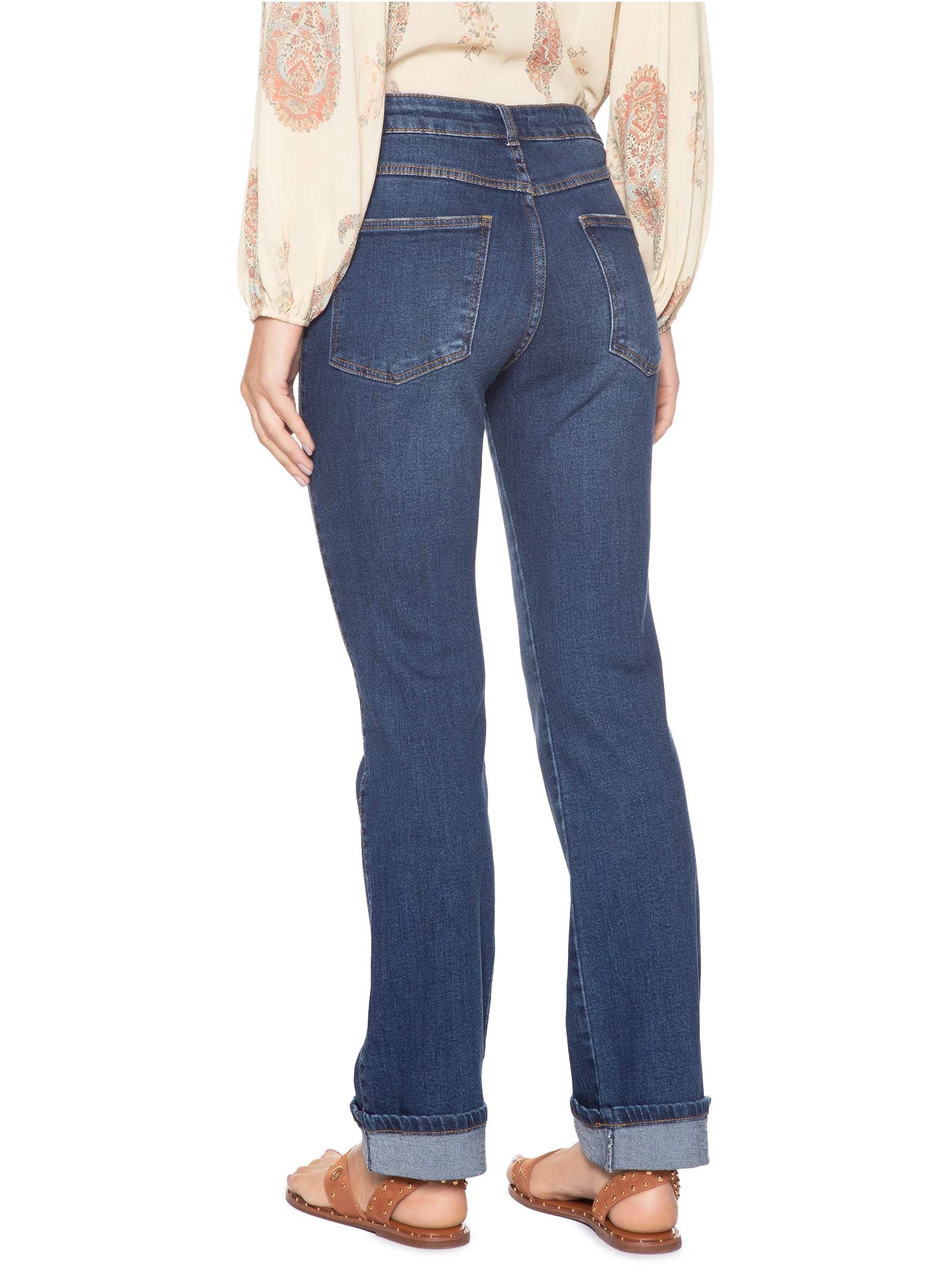 Calça Feminina Jeans Slim Barra Virada Azul Maria Filó