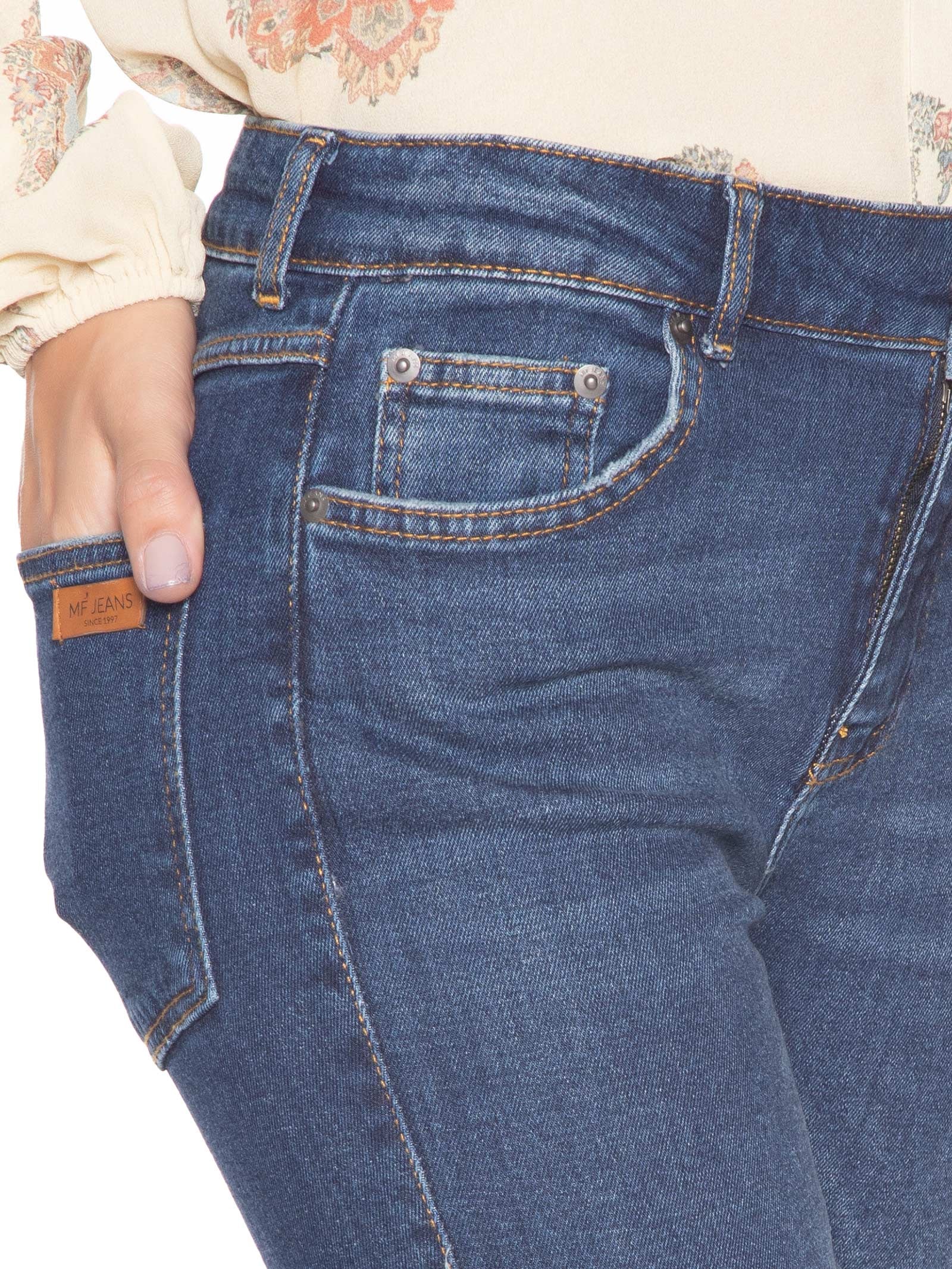 Calça Feminina Jeans Slim Barra Virada Azul Maria Filó