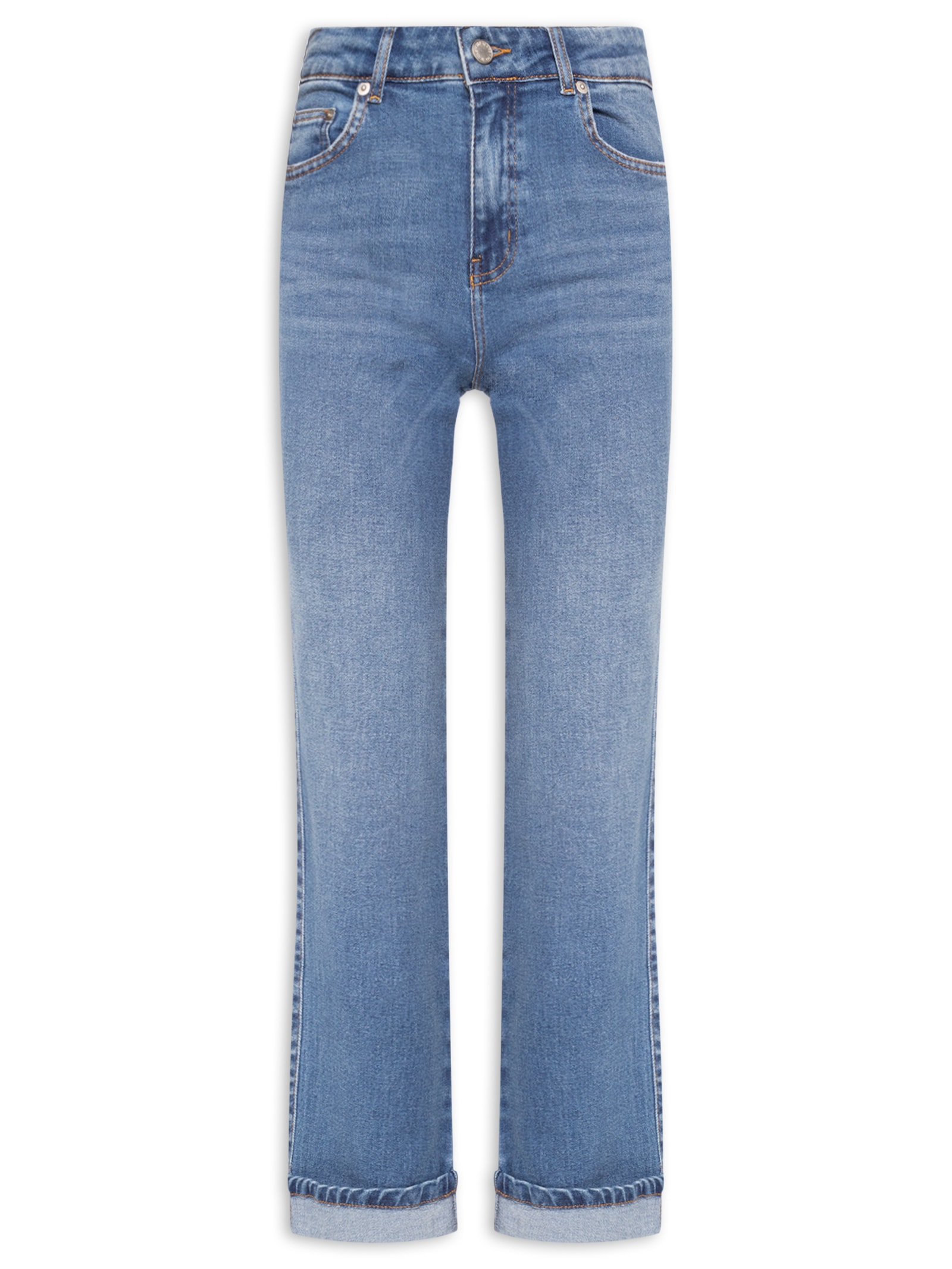 Calça Feminina Jeans Slim Barra Virada Azul Maria Filó