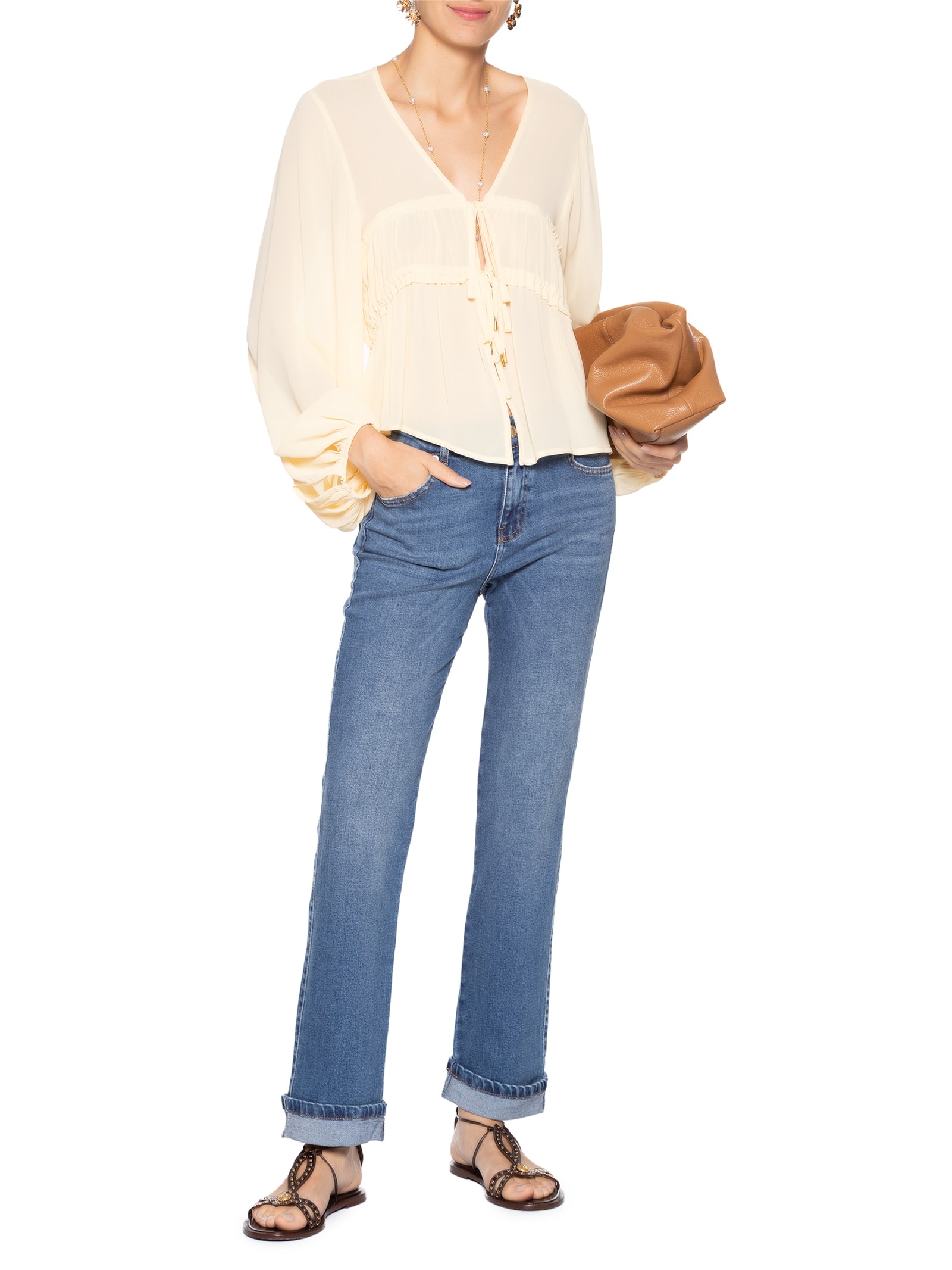 Calça Feminina Jeans Slim Barra Virada Azul Maria Filó