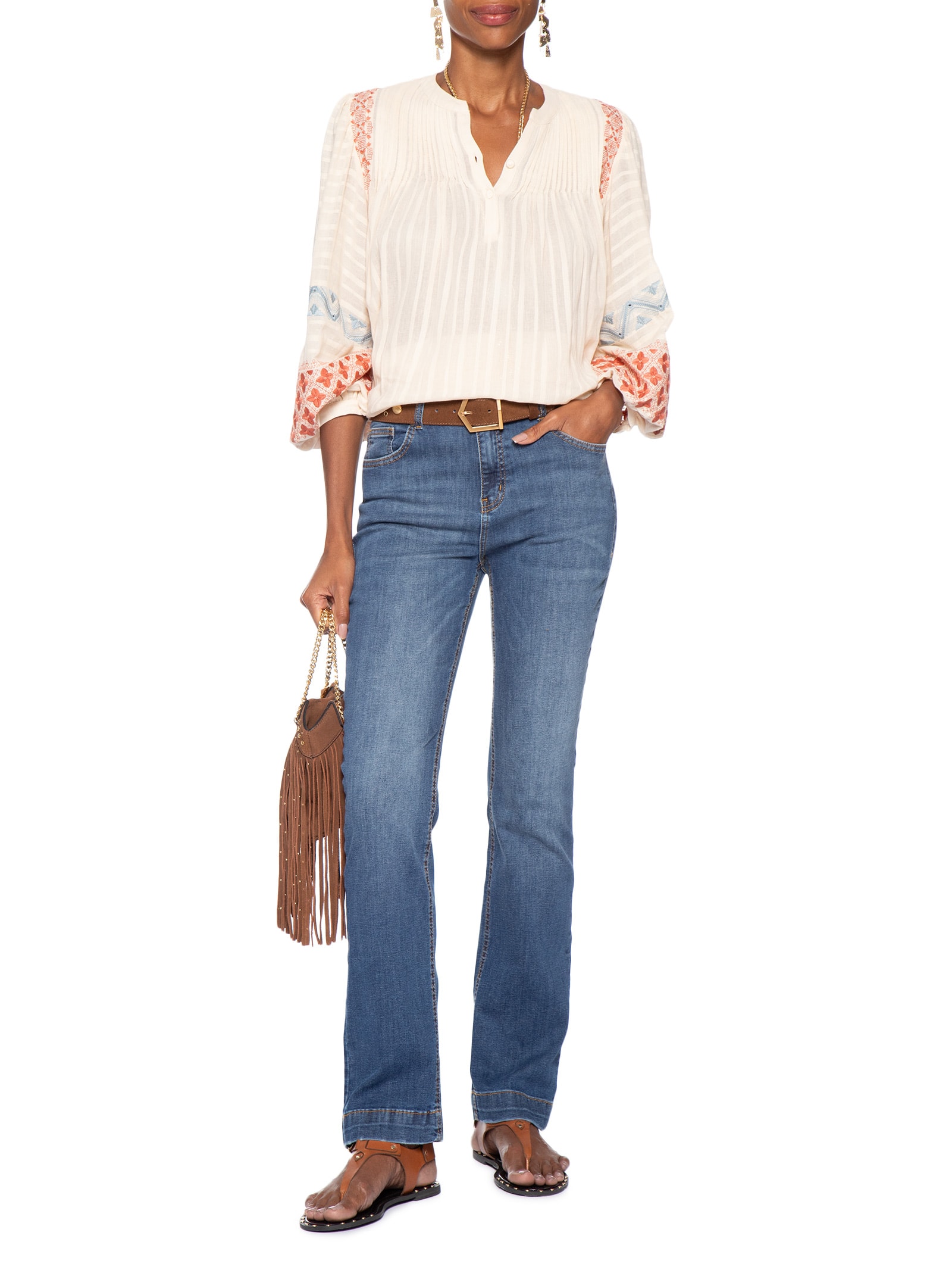 Calça Feminina Jeans Slim Used Azul Maria Filó