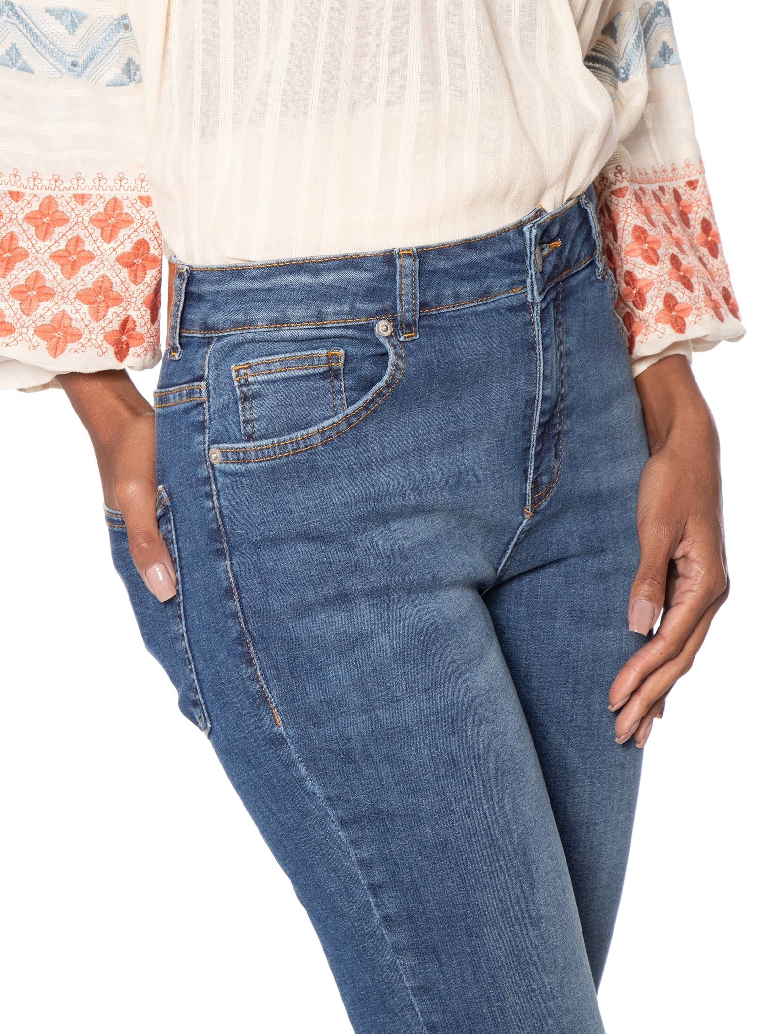 Calça Feminina Jeans Slim Used Azul Maria Filó