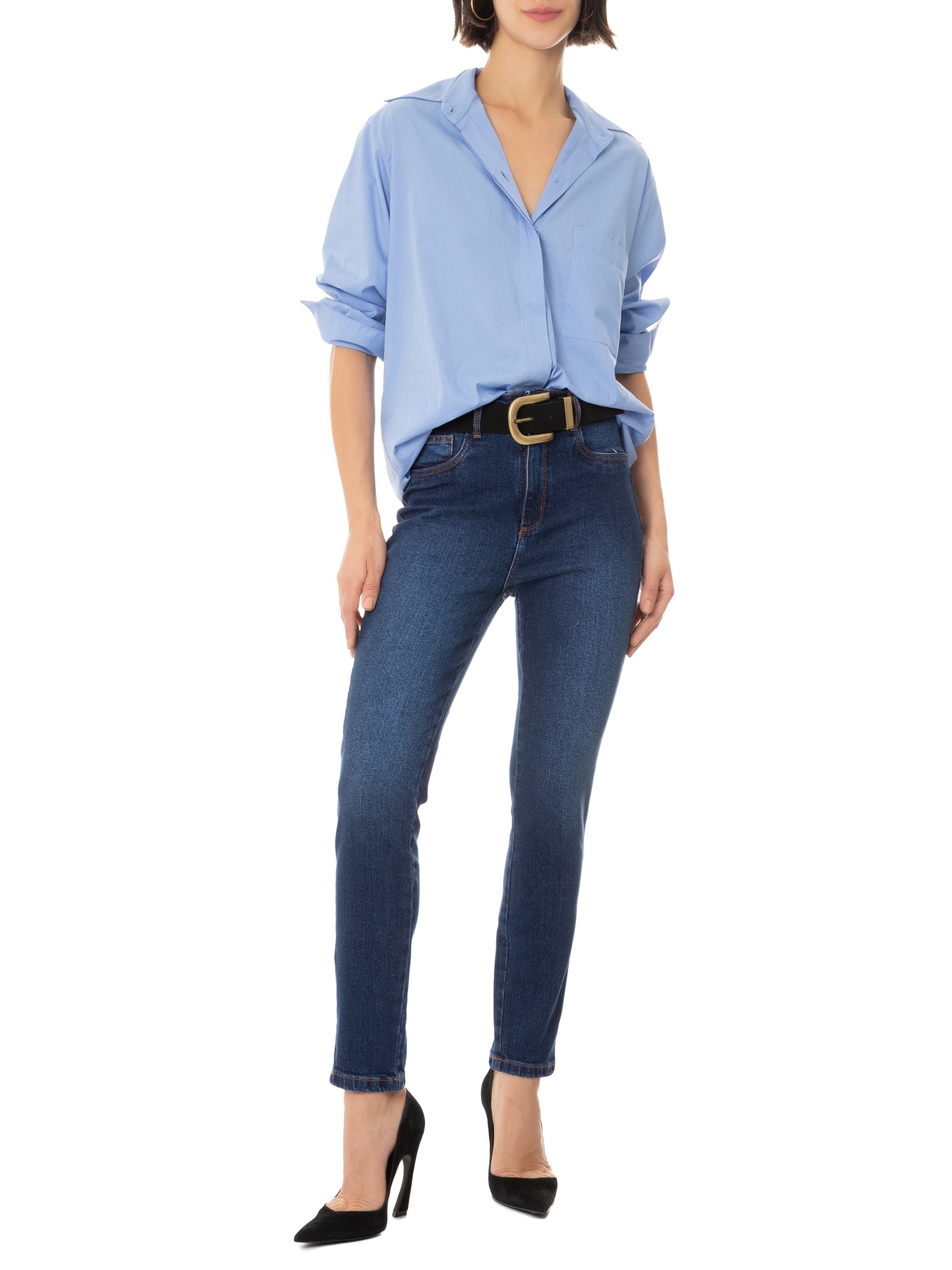  Calça Feminina Jeans Vesta Ankle Super High Azul Lança Perfume