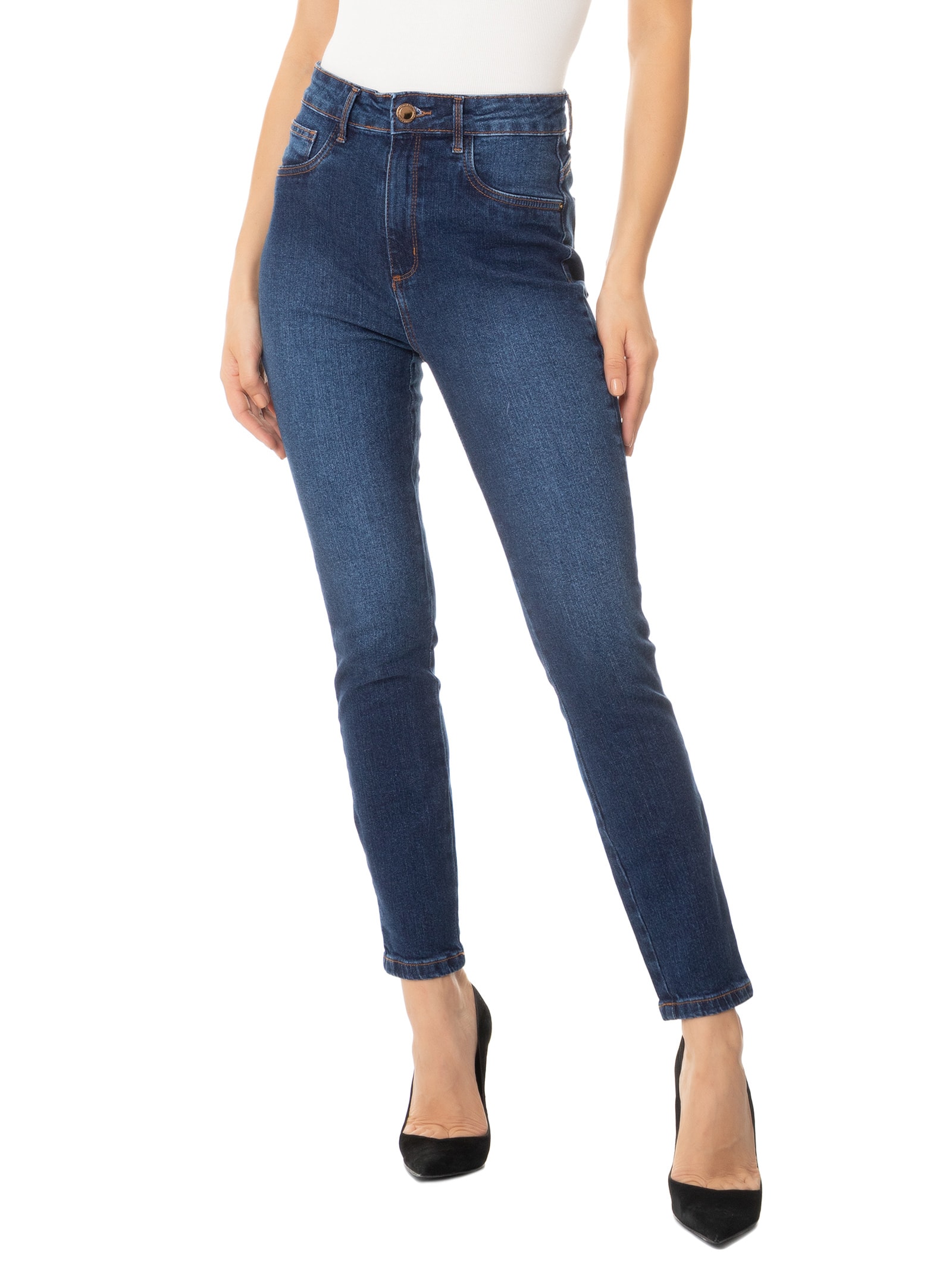  Calça Feminina Jeans Vesta Ankle Super High Azul Lança Perfume