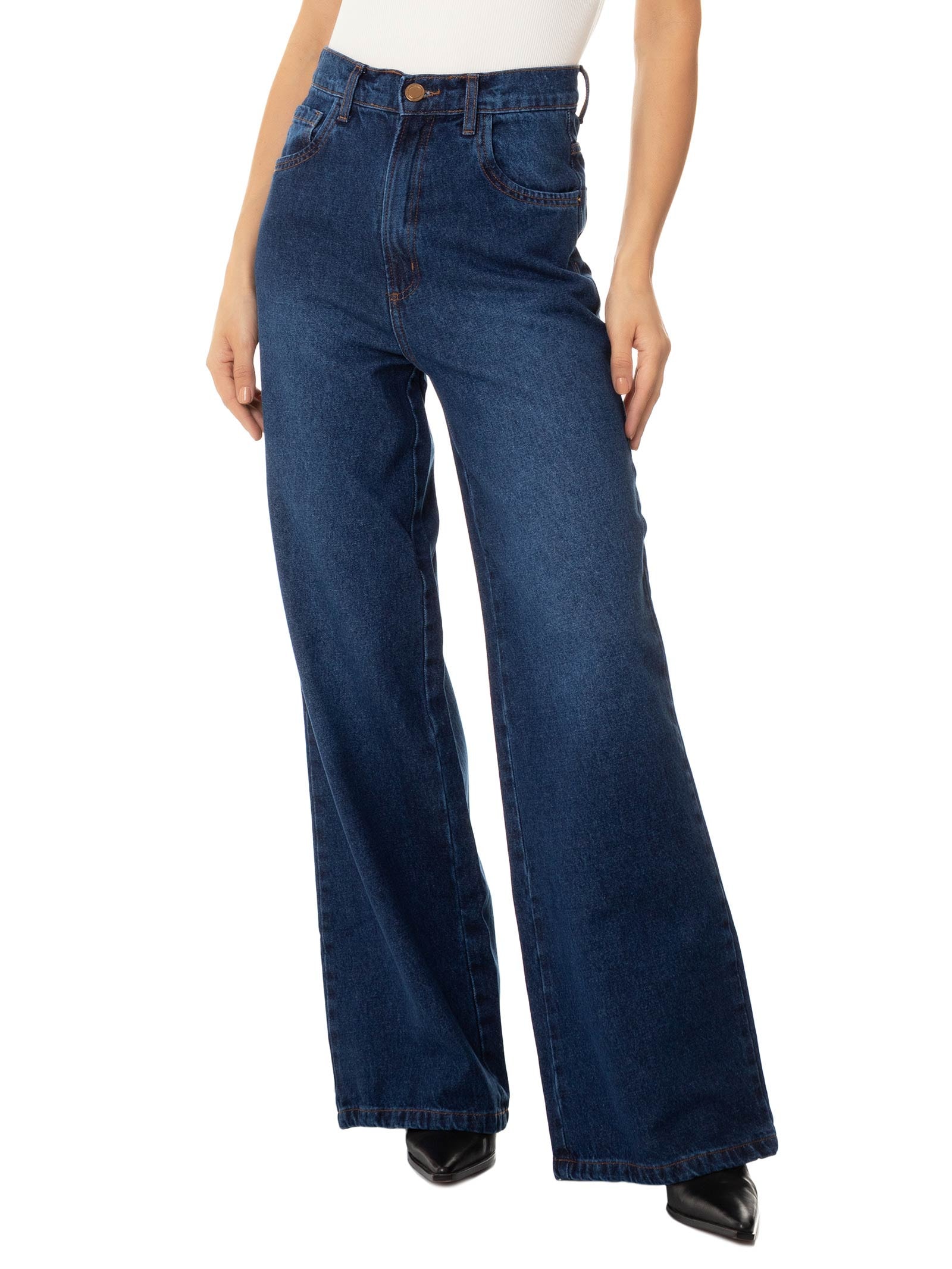 Calça Feminina Jeans Wide Leg Azul Lança Perfume