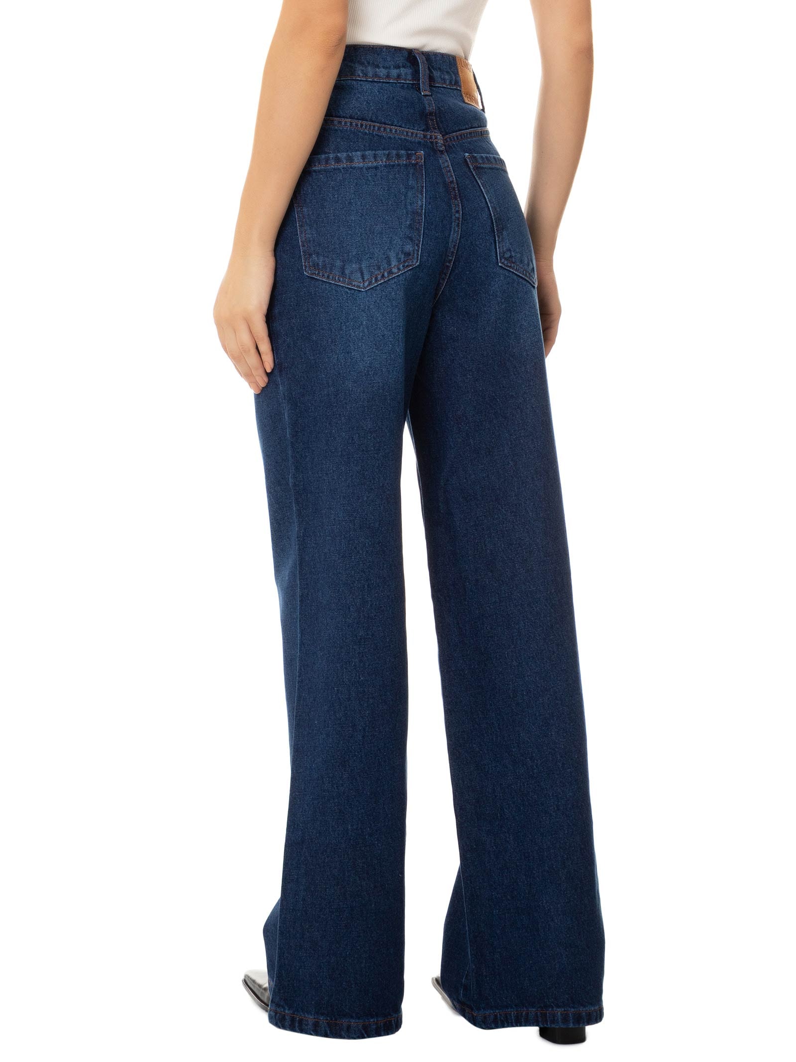 Calça Feminina Jeans Wide Leg Azul Lança Perfume