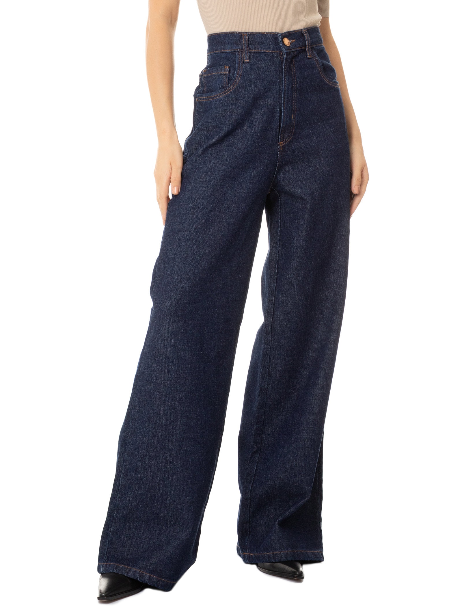 Calça Feminina Jeans Wide Leg Azul Lança Perfume